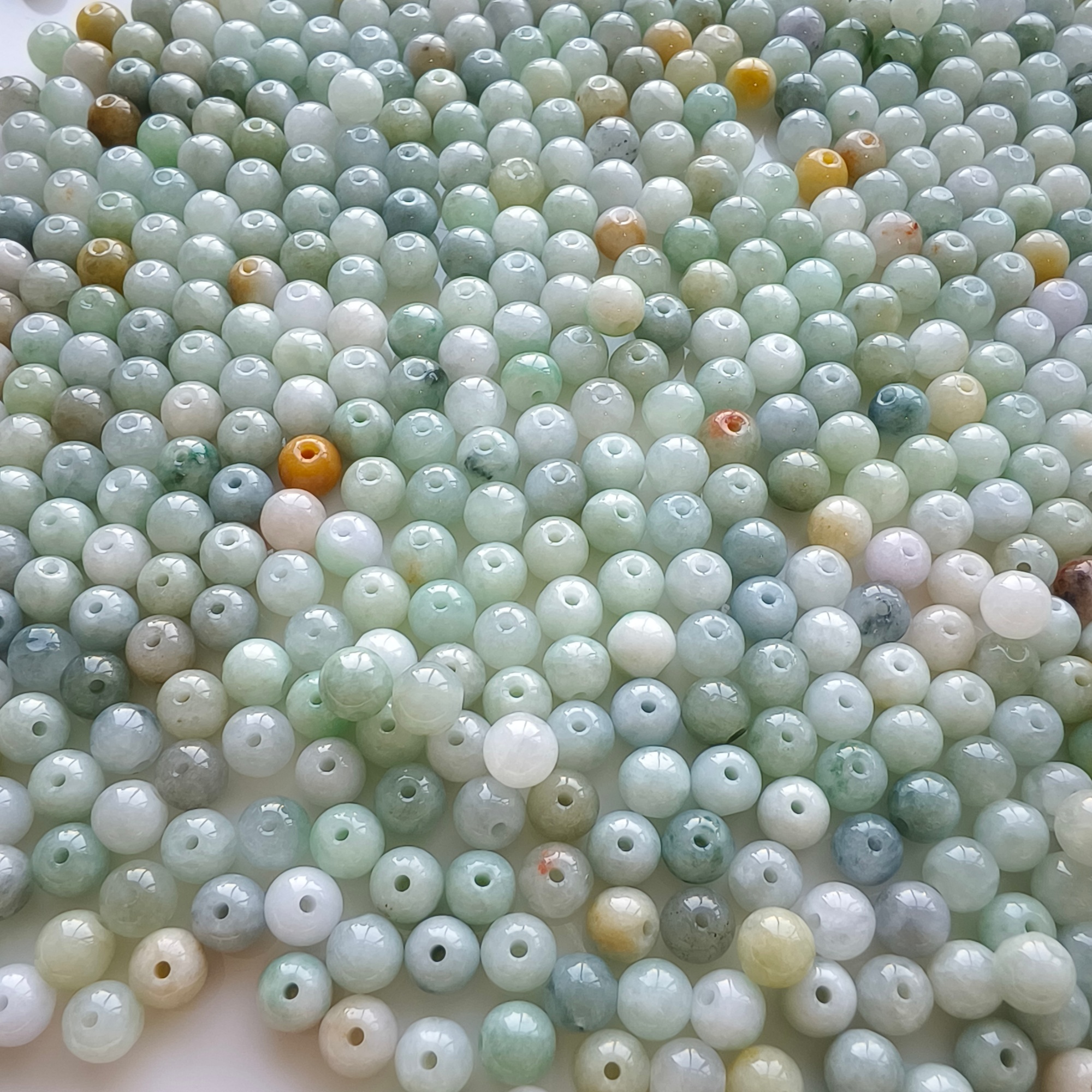 DDP 100pcs 6mm Natural Certificated Type A Green White Burmese Jadeite Round Beads