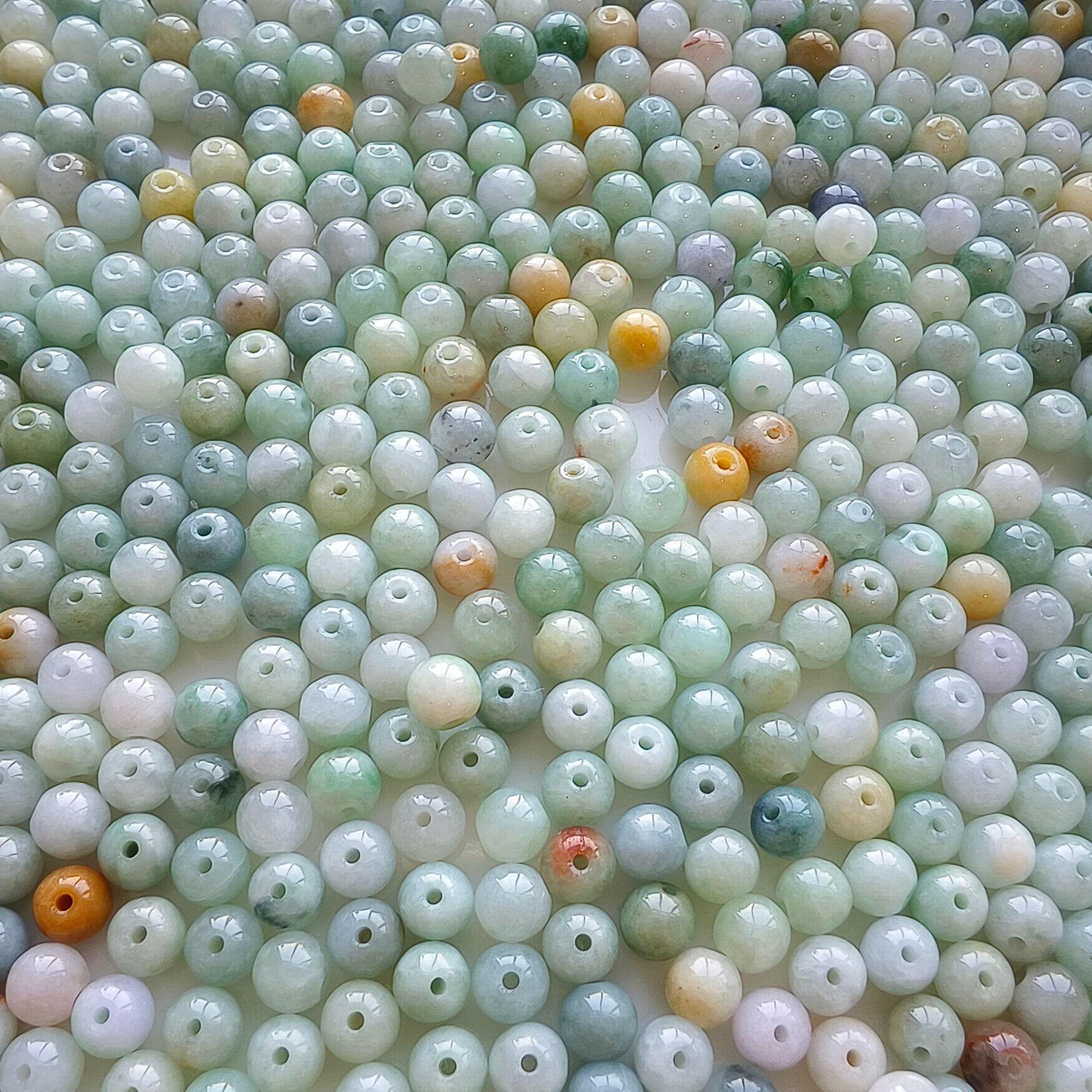 DDP 100pcs 6mm Natural Certificated Type A Green White Burmese Jadeite Round Beads