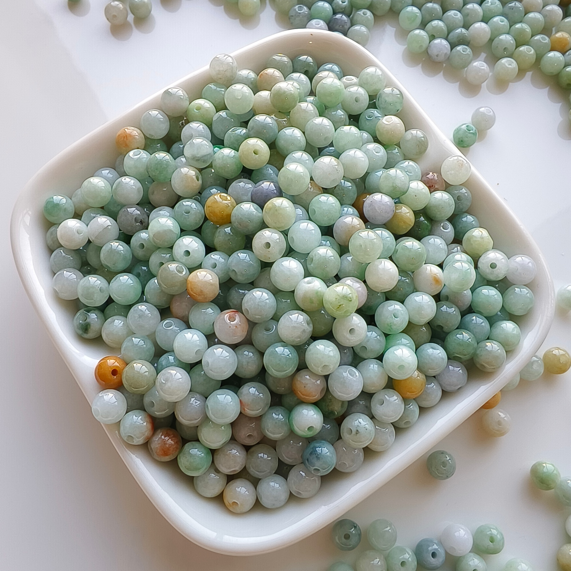 DDP 100pcs 6mm Natural Certificated Type A Green White Burmese Jadeite Round Beads