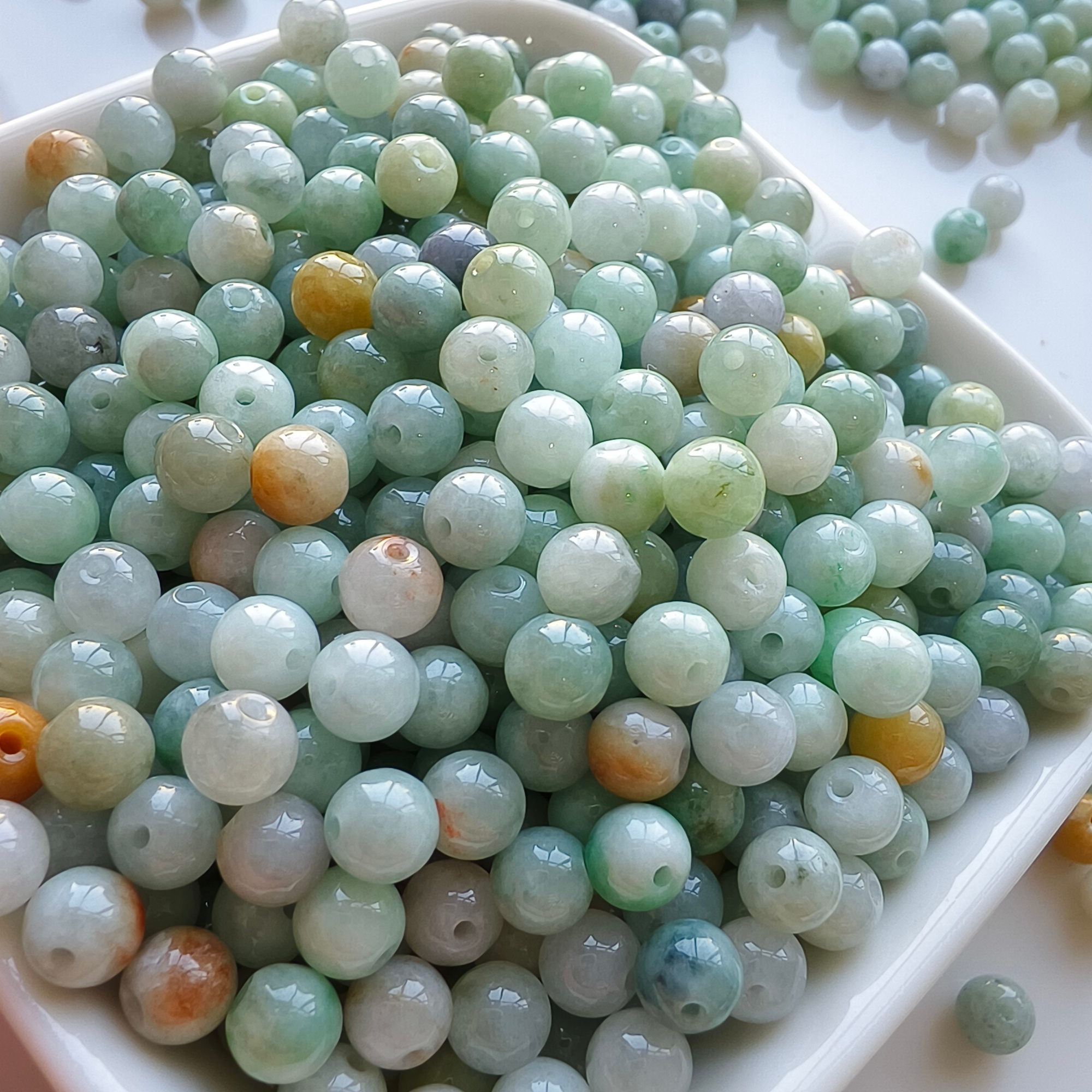 DDP 100pcs 6mm Natural Certificated Type A Green White Burmese Jadeite Round Beads