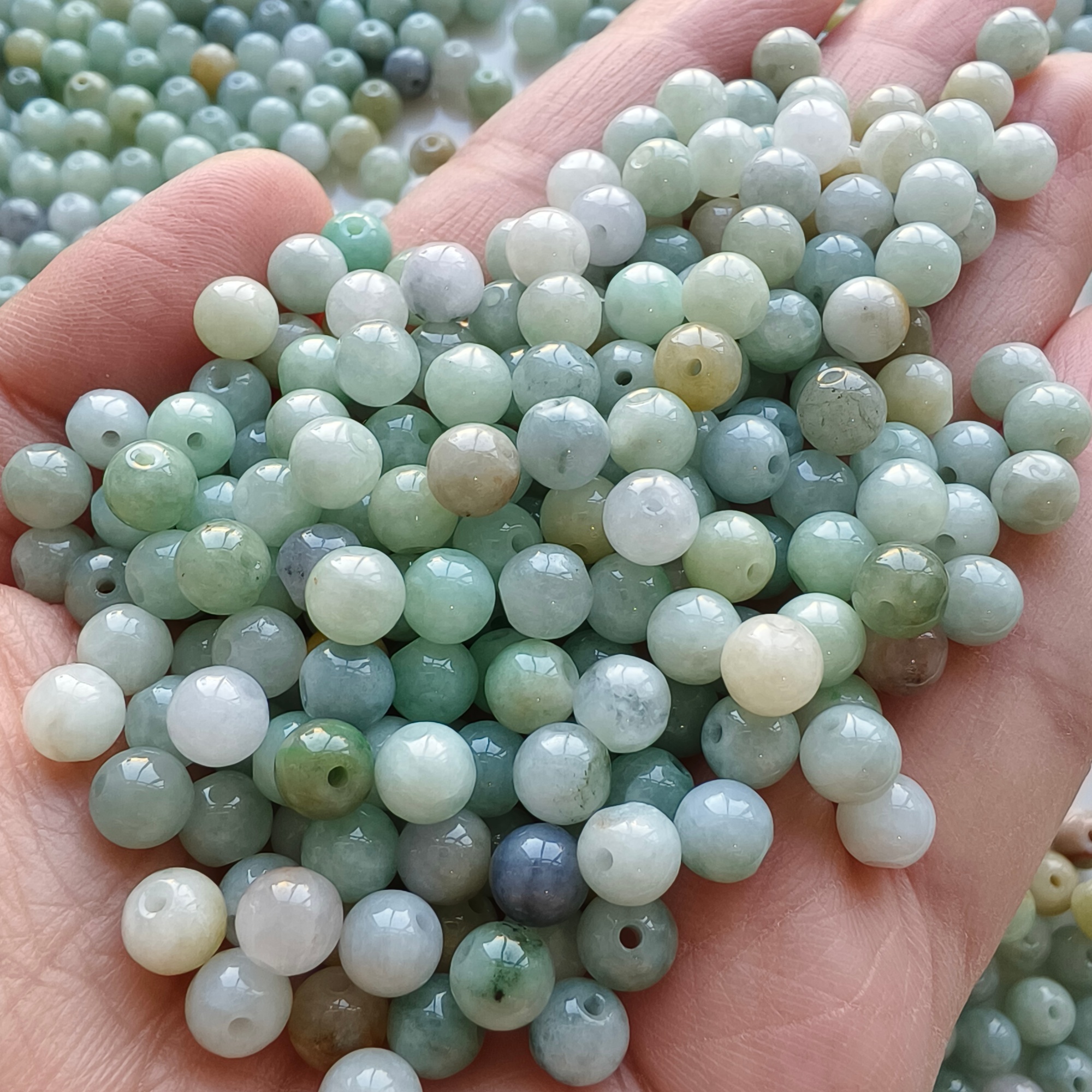 DDP 100pcs 6mm Natural Certificated Type A Green White Burmese Jadeite Round Beads