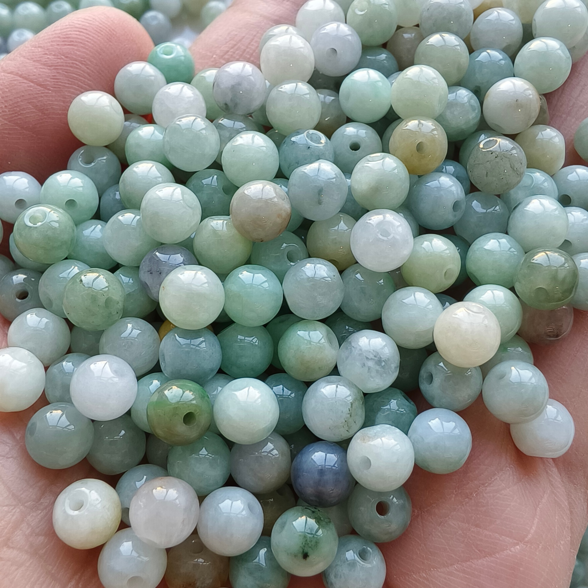 DDP 100pcs 6mm Natural Certificated Type A Green White Burmese Jadeite Round Beads