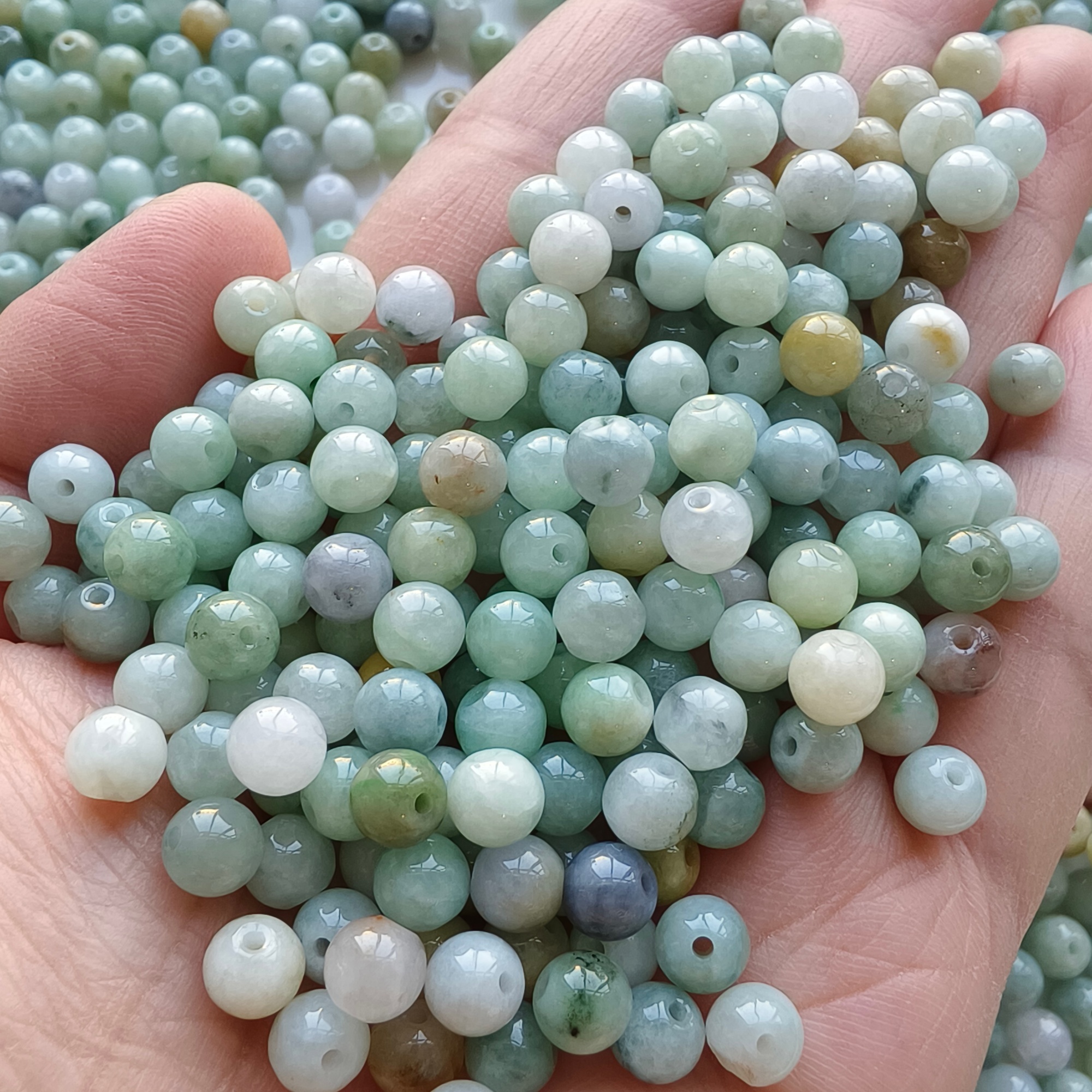 DDP 100pcs 6mm Natural Certificated Type A Green White Burmese Jadeite Round Beads