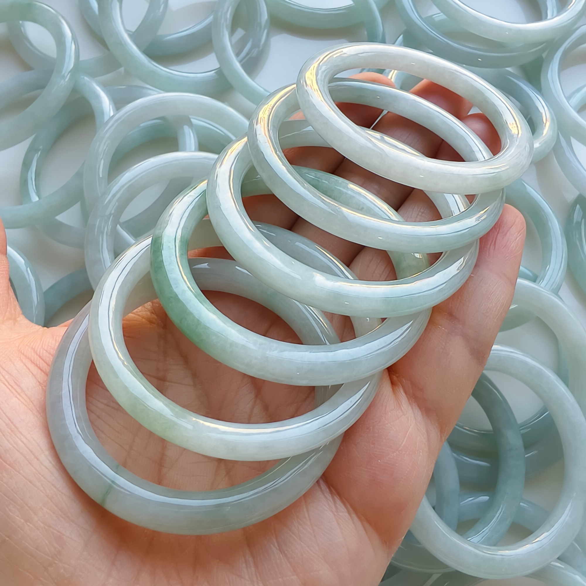 DDP 37.5-43mm Natural Type A Untreated Light Green Burmese Jadeite Round Band Kid’s Bangle