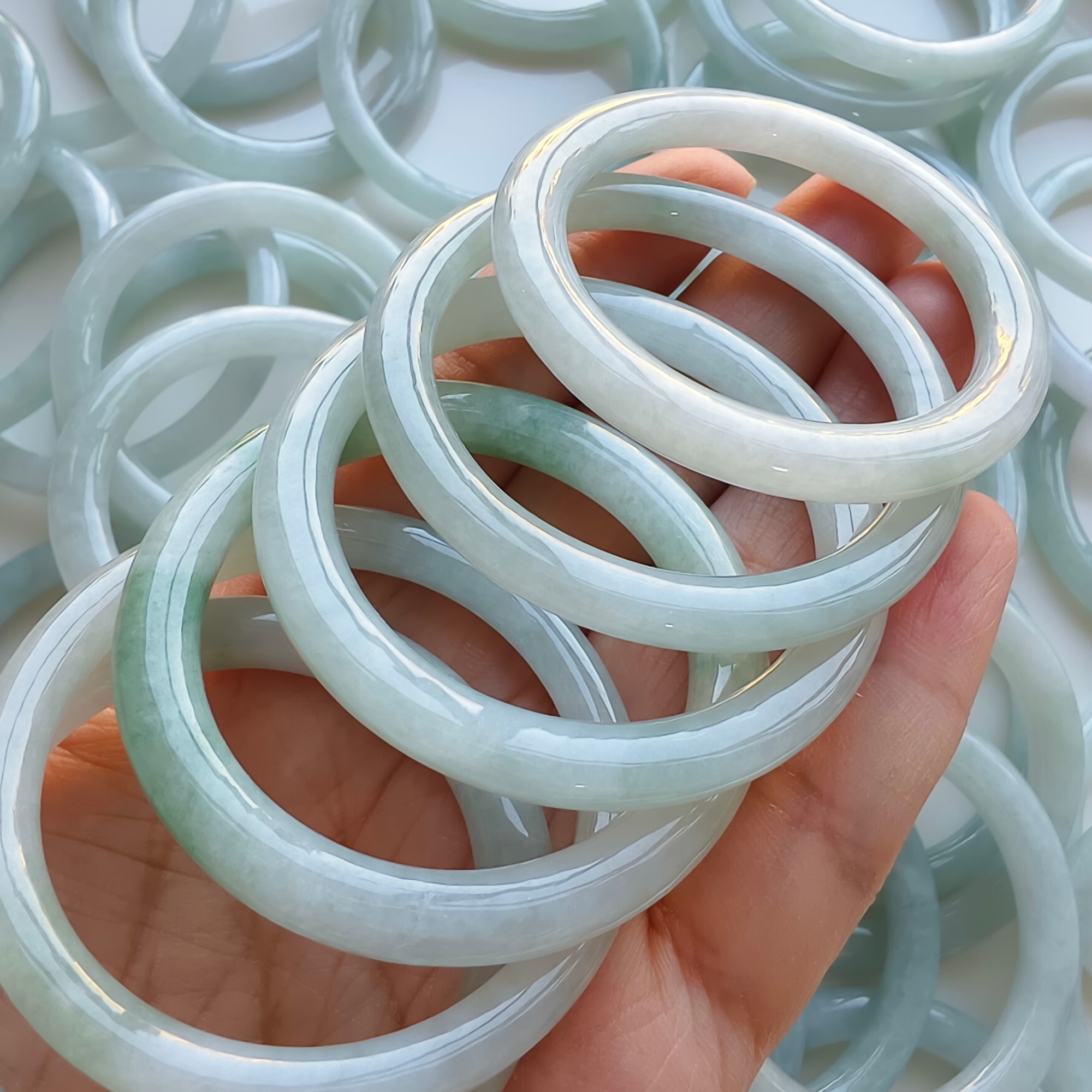 DDP 37.5-43mm Natural Type A Untreated Light Green Burmese Jadeite Round Band Kid’s Bangle