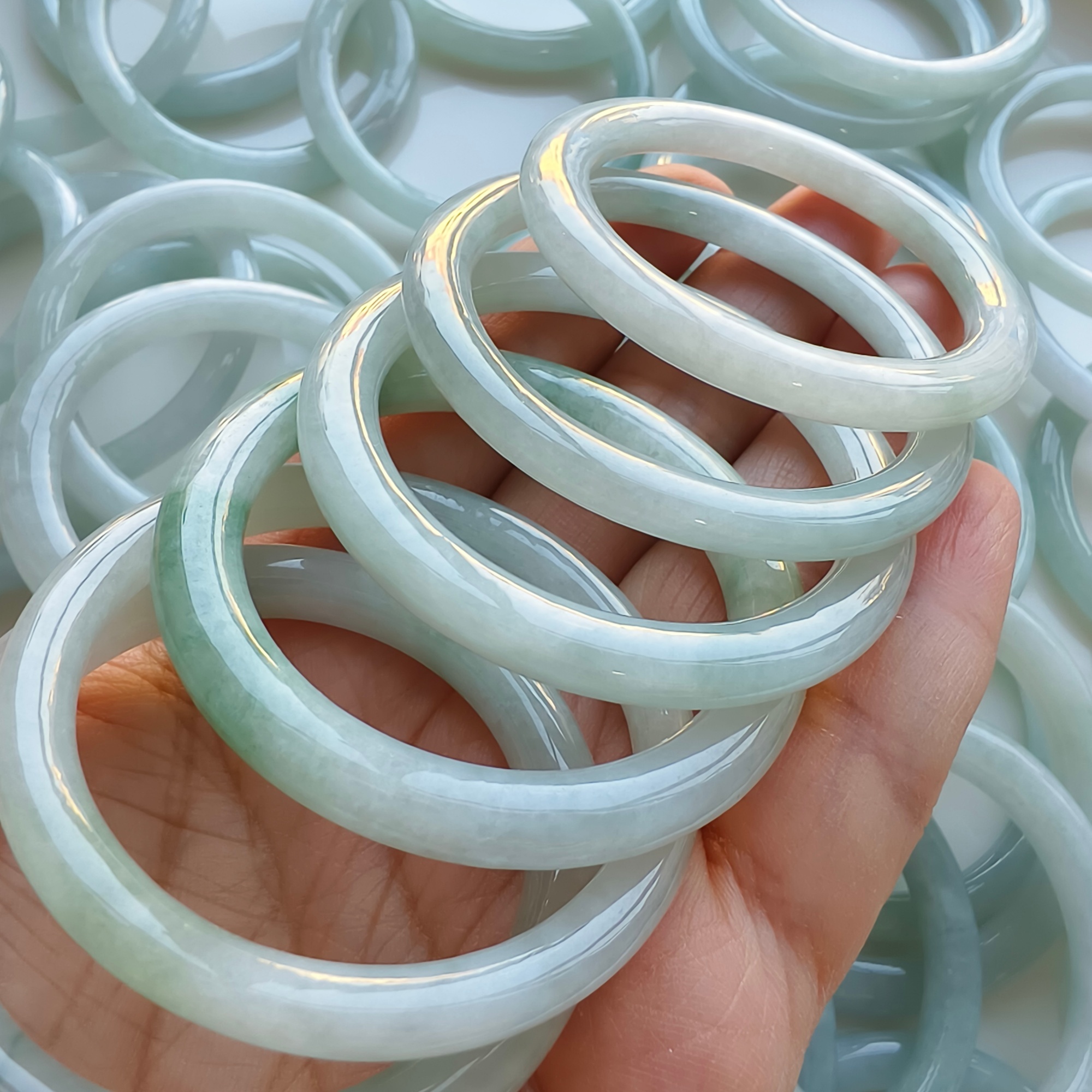 DDP 37.5-43mm Natural Type A Untreated Light Green Burmese Jadeite Round Band Kid’s Bangle
