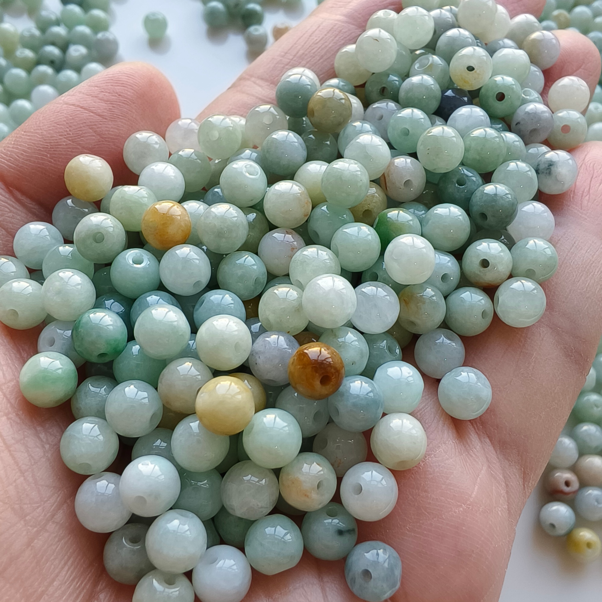 DDP 100pcs 6mm Natural Certificated Type A Green White Burmese Jadeite Round Beads