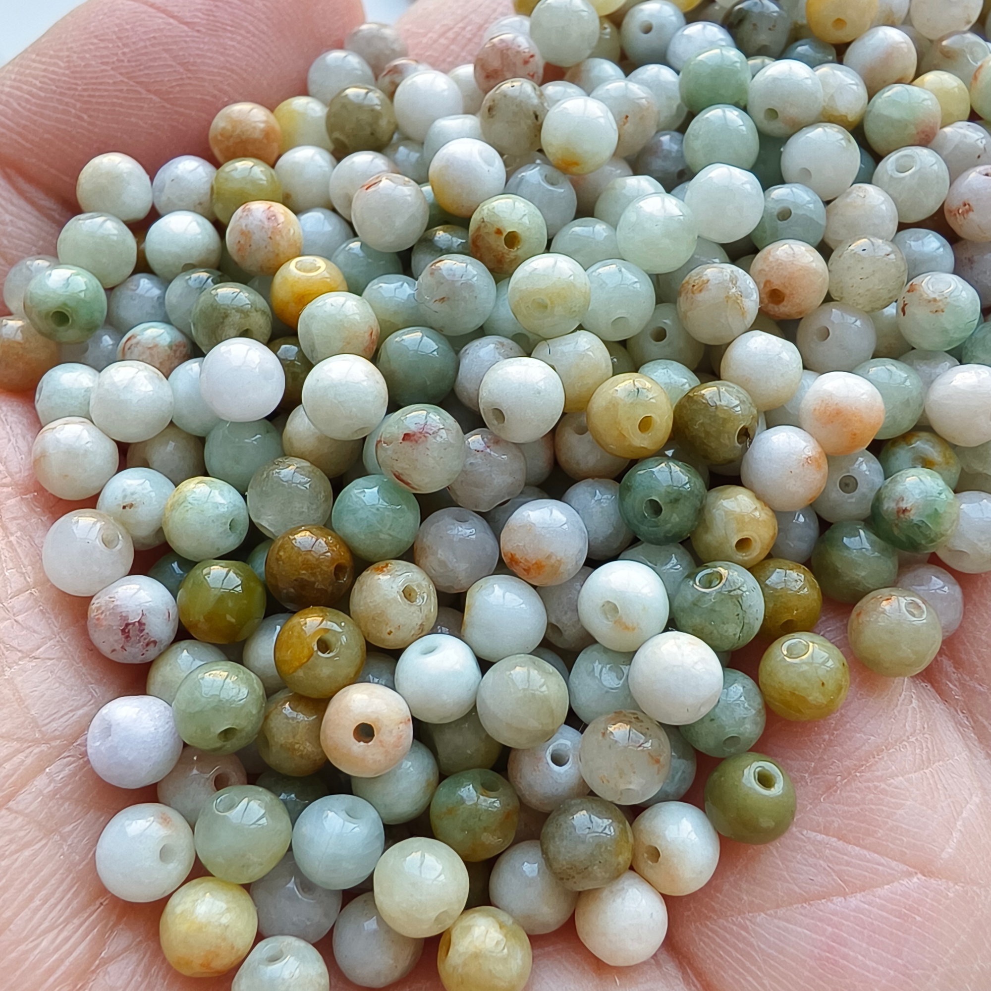 DDP 100pcs 4.5mm Natural Multi Color Burmese Jadeite Round Loose Beads