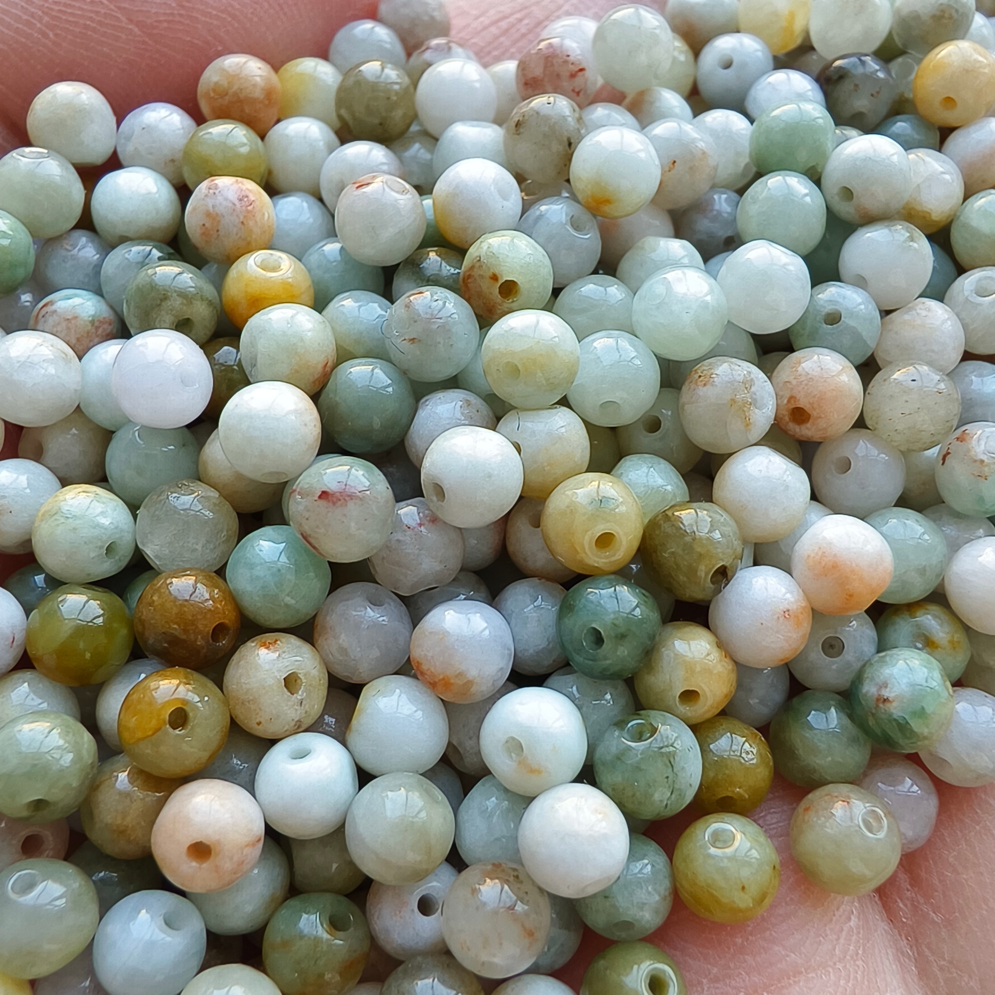 DDP 100pcs 4.5mm Natural Multi Color Burmese Jadeite Round Loose Beads