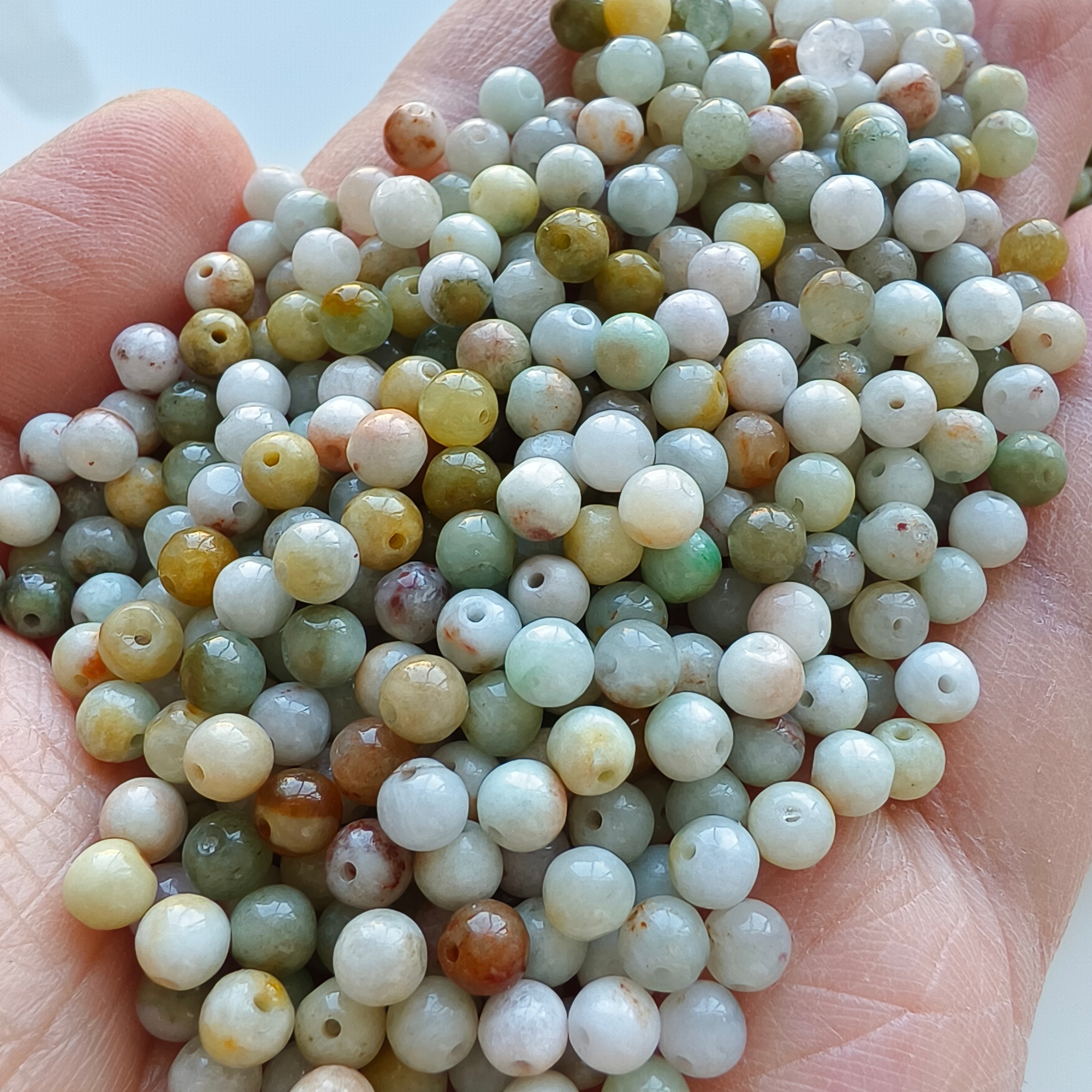 DDP 100pcs 4.5mm Natural Multi Color Burmese Jadeite Round Loose Beads