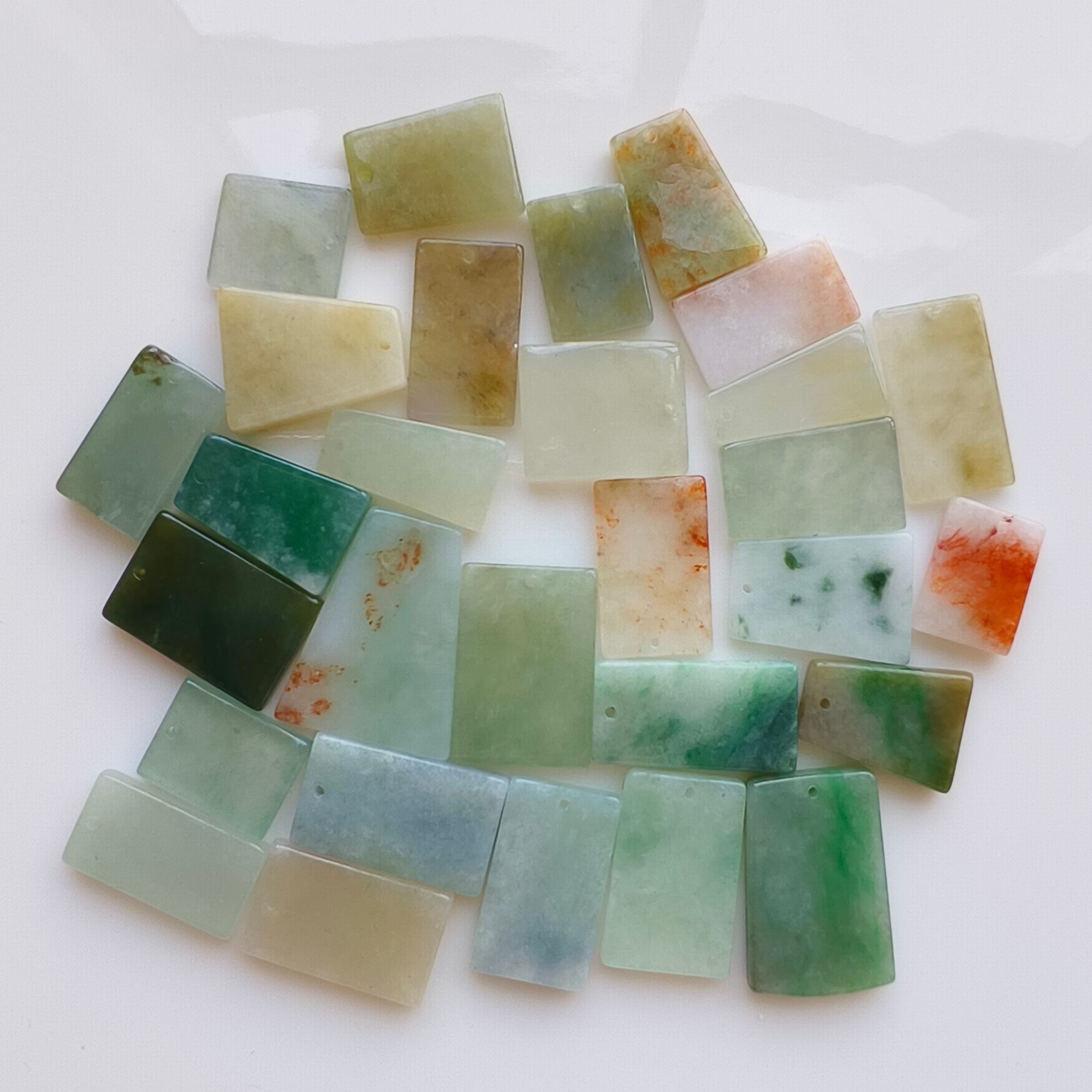 DDP 5pcs 14.5-23mm Natural Certificated Multi Color Burmese Jadeite Rectangle Trapezoid Plain Plaque