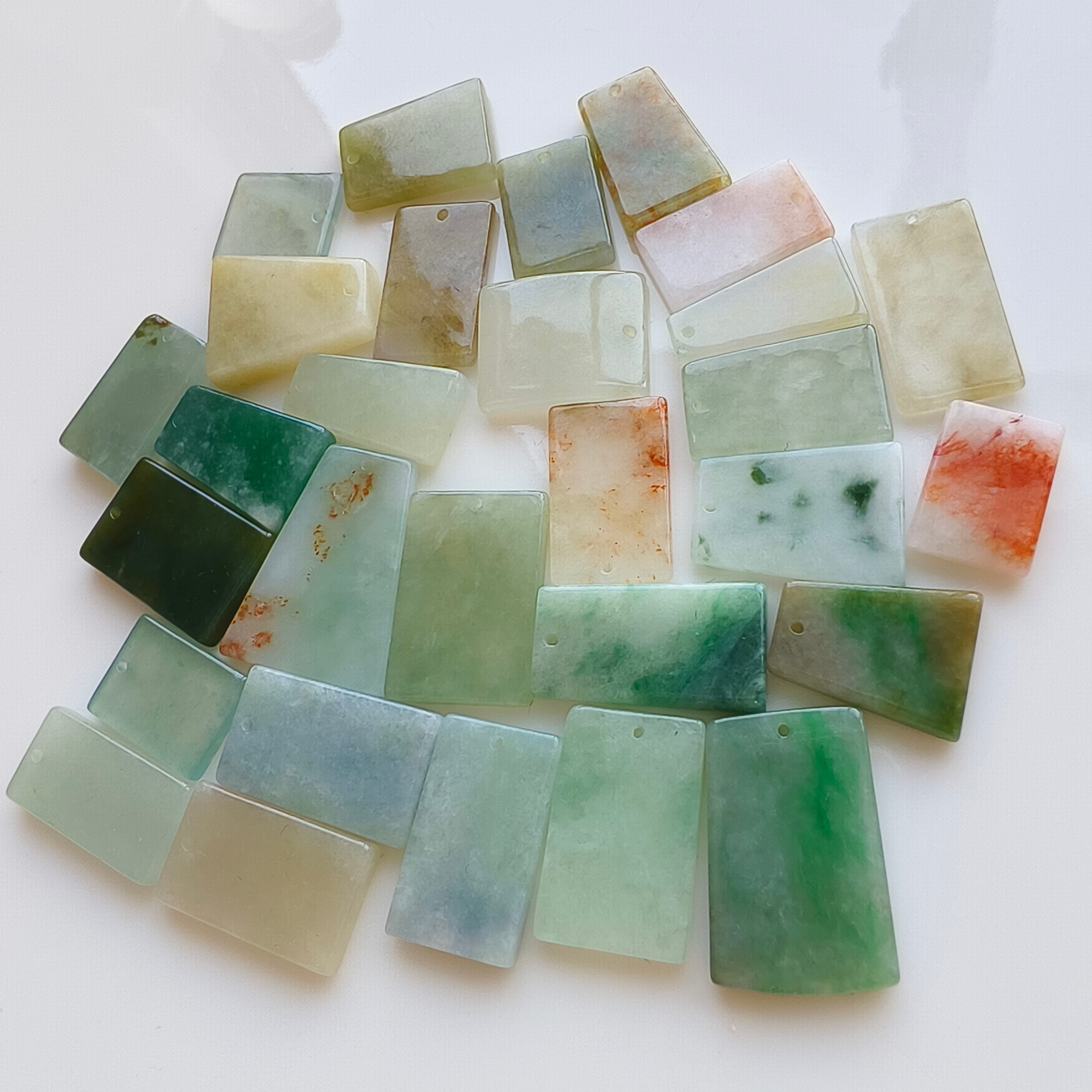 DDP 5pcs 14.5-23mm Natural Certificated Multi Color Burmese Jadeite Rectangle Trapezoid Plain Plaque