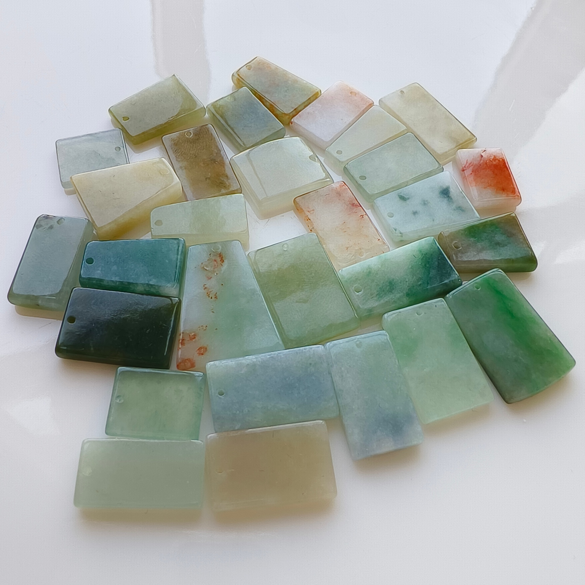 DDP 5pcs 14.5-23mm Natural Certificated Multi Color Burmese Jadeite Rectangle Trapezoid Plain Plaque