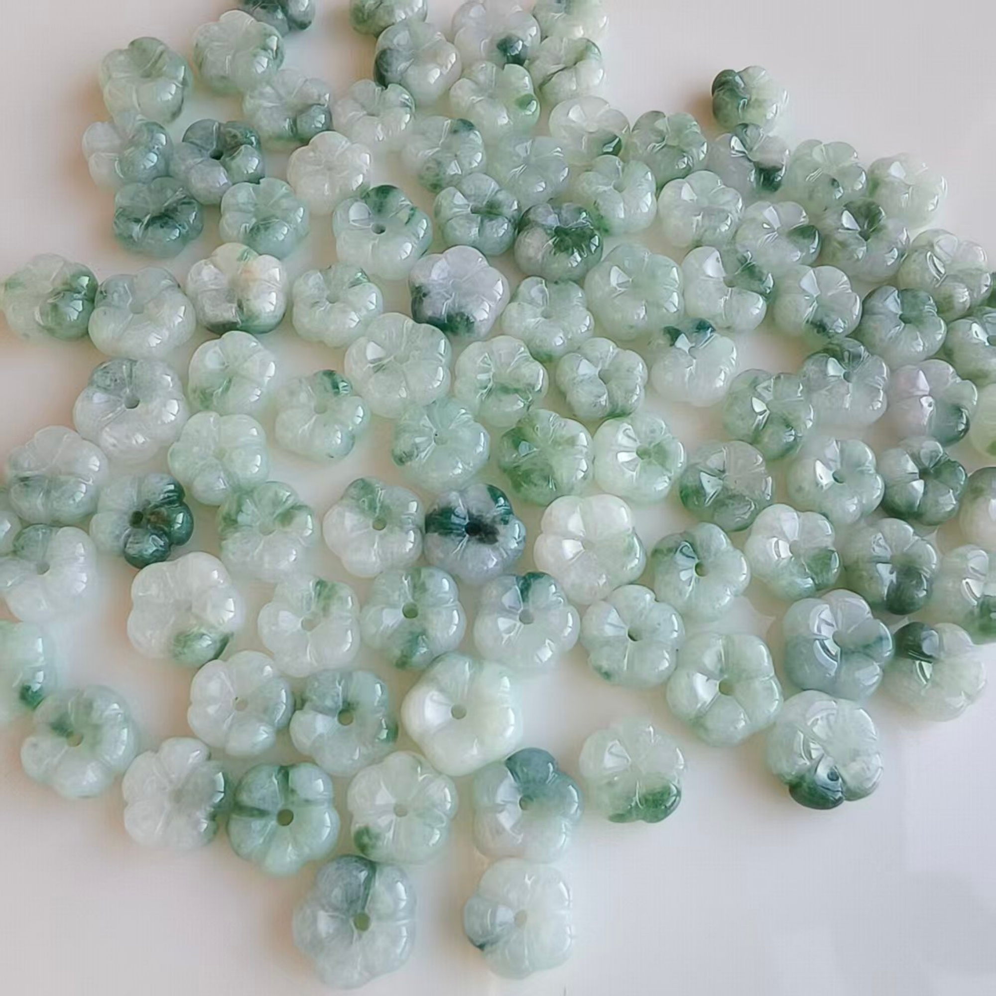 DDP 5pcs 8-9mm Natural Type A Untreated Moss In Snow Burmese Jadeite Flower Beads