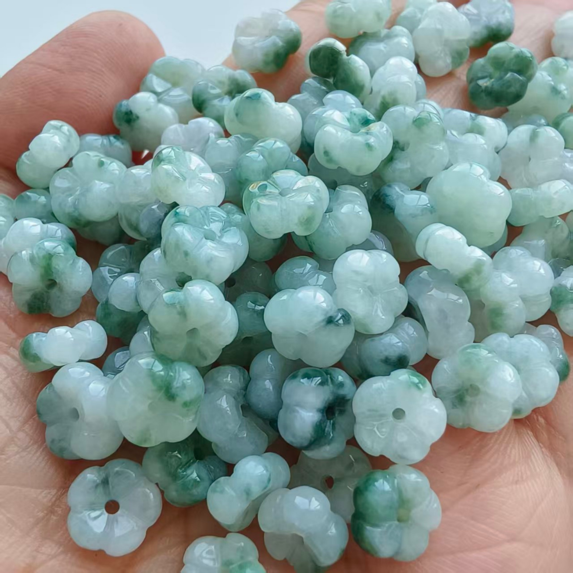 DDP 5pcs 8-9mm Natural Type A Untreated Moss In Snow Burmese Jadeite Flower Beads