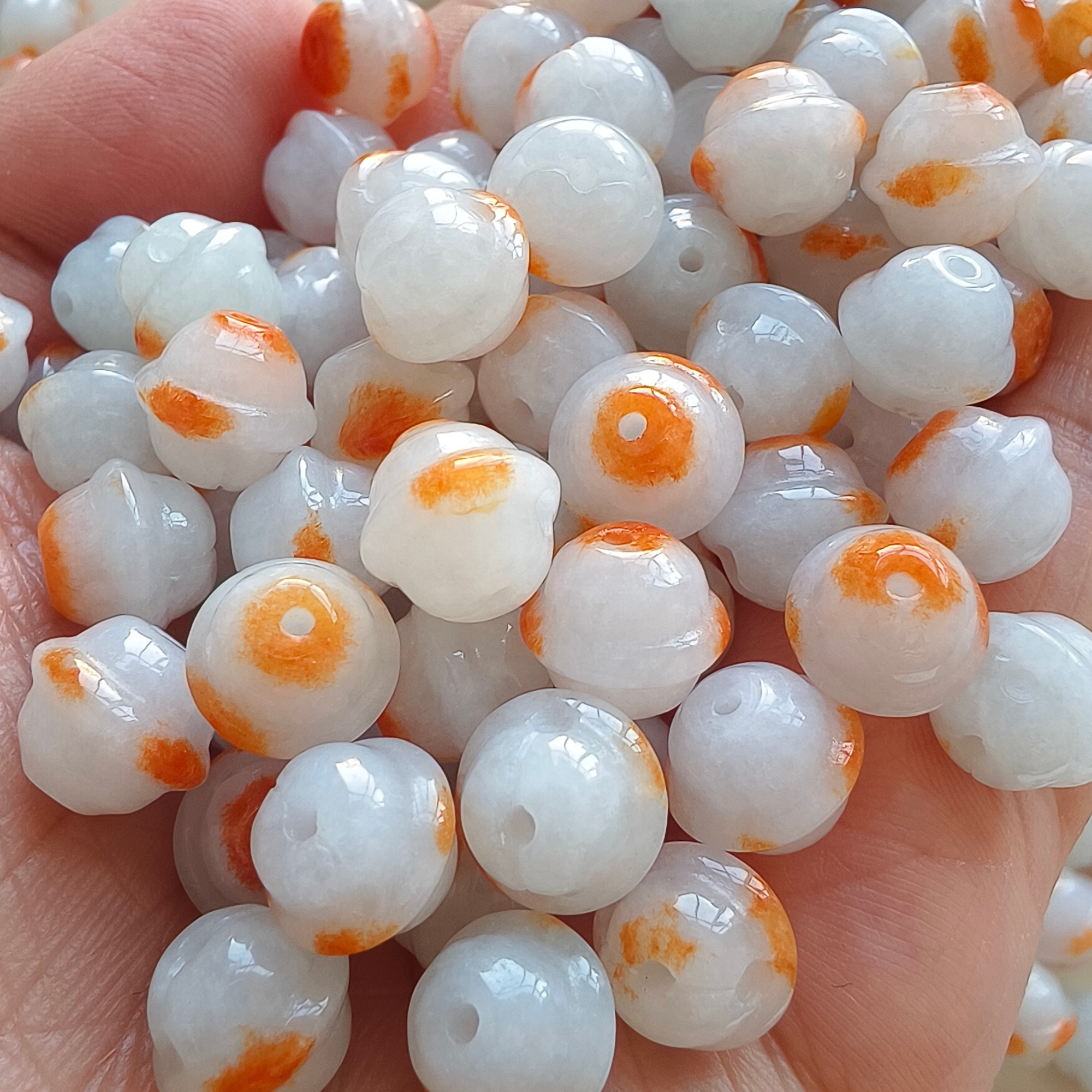 DDP 20pcs 9X10mm Natural Certificated Red White Burmese Jadeite Lantern Beads