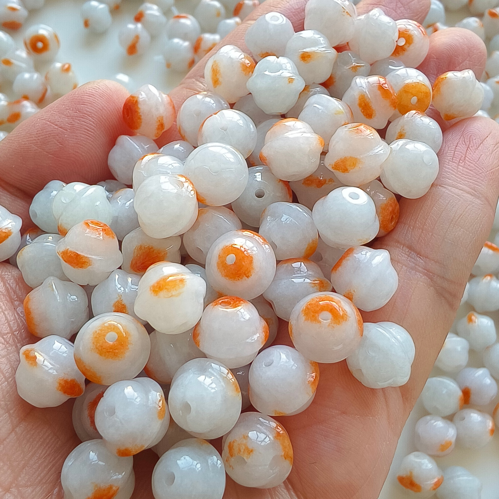 DDP 20pcs 9X10mm Natural Certificated Red White Burmese Jadeite Lantern Beads