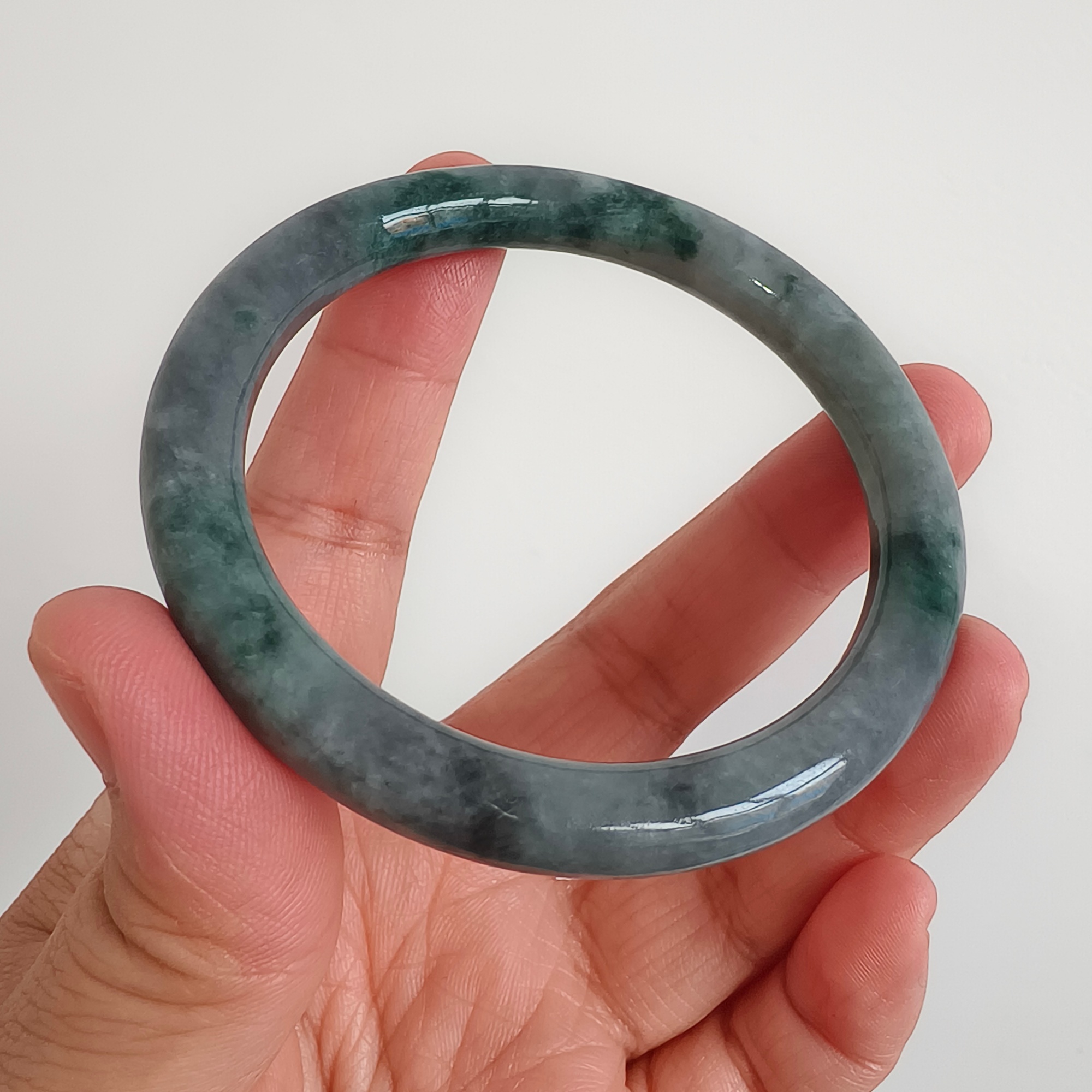 DDP 55mm Natural Type A Black Chicken Species Burmese Jadeite Round Band Bangle