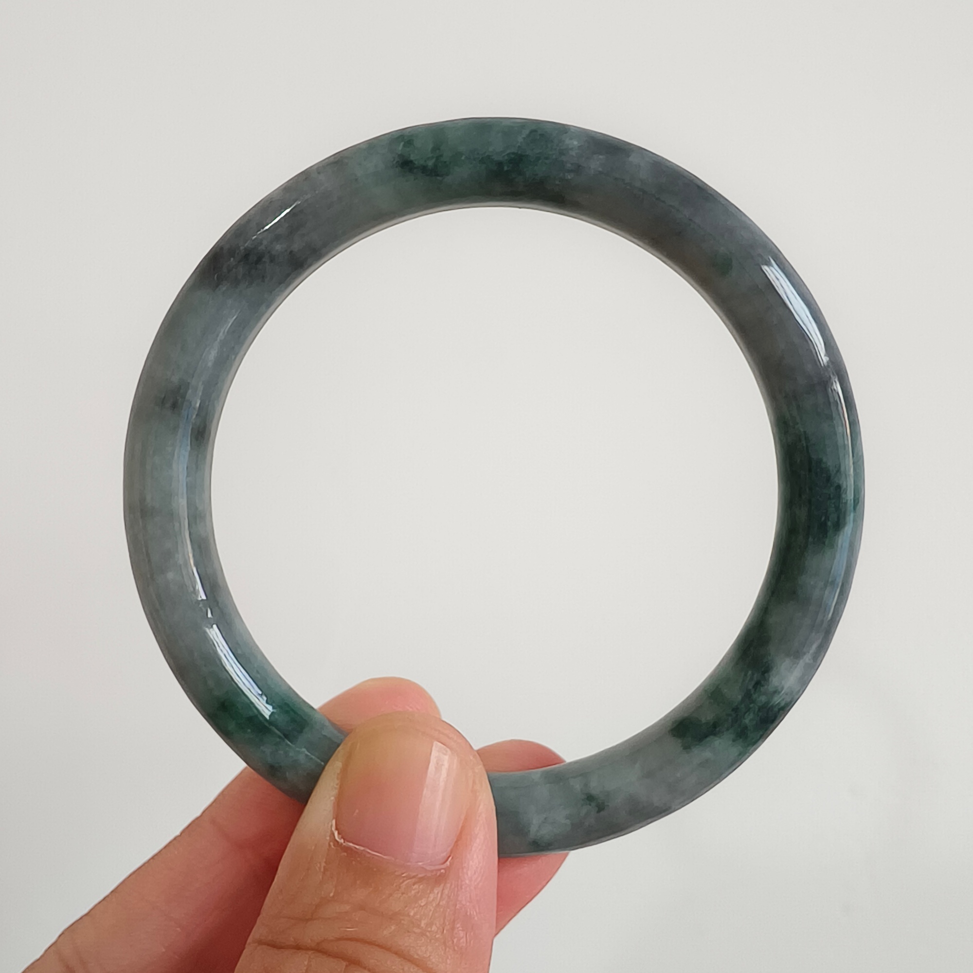 DDP 55mm Natural Type A Black Chicken Species Burmese Jadeite Round Band Bangle