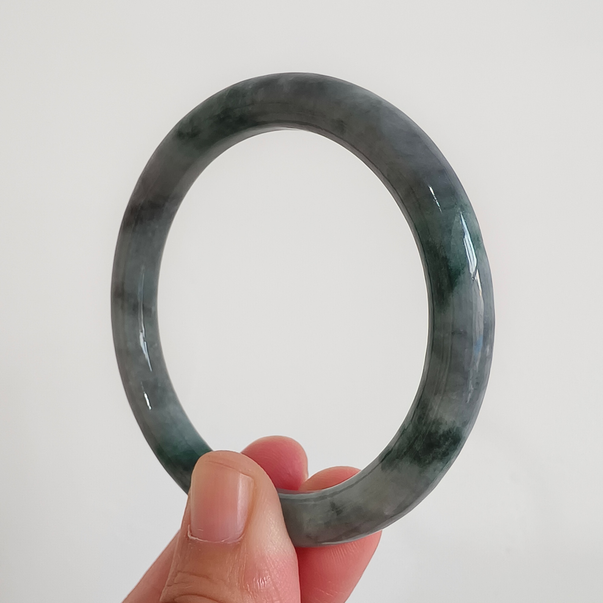 DDP 55mm Natural Type A Black Chicken Species Burmese Jadeite Round Band Bangle