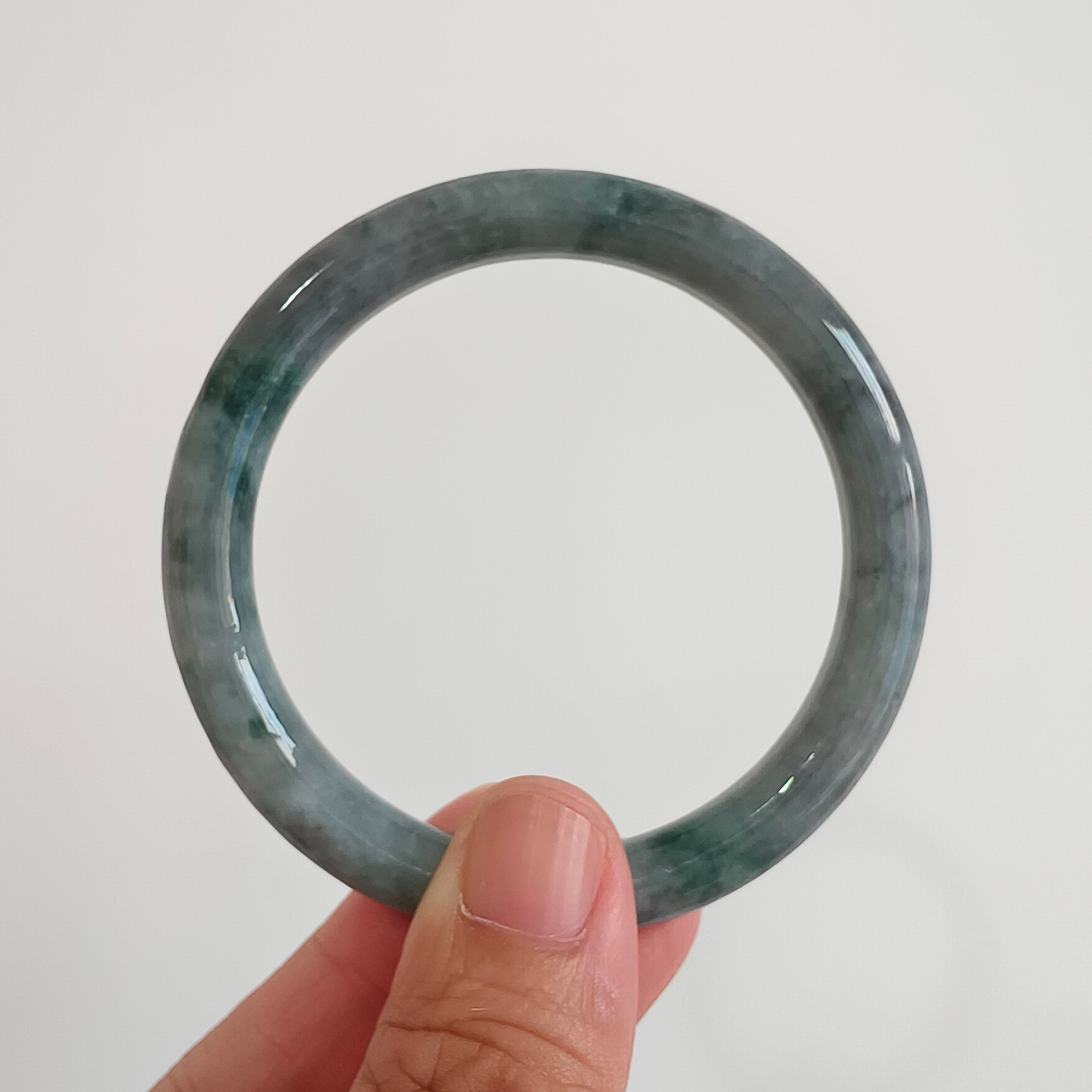 DDP 55mm Natural Type A Black Chicken Species Burmese Jadeite Round Band Bangle