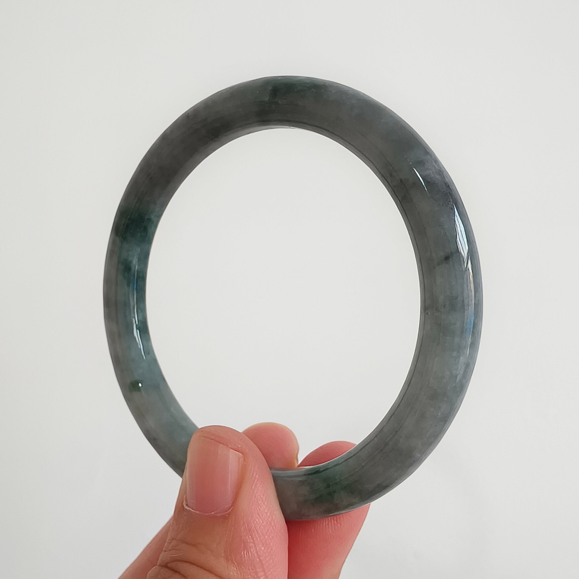 DDP 55mm Natural Type A Black Chicken Species Burmese Jadeite Round Band Bangle
