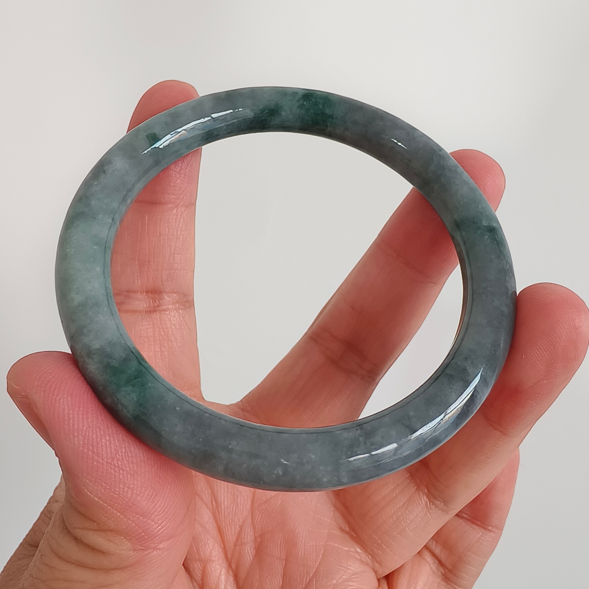 DDP 55mm Natural Type A Black Chicken Species Burmese Jadeite Round Band Bangle