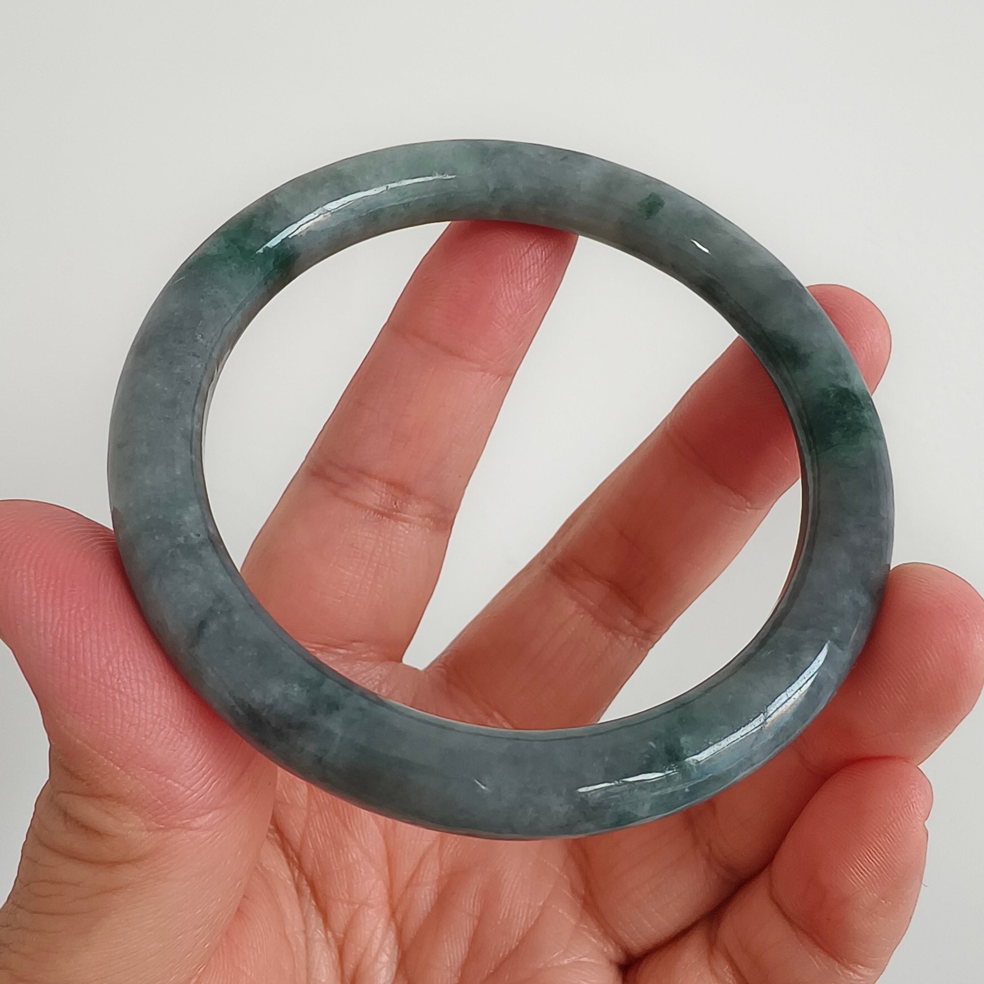 DDP 55mm Natural Type A Black Chicken Species Burmese Jadeite Round Band Bangle