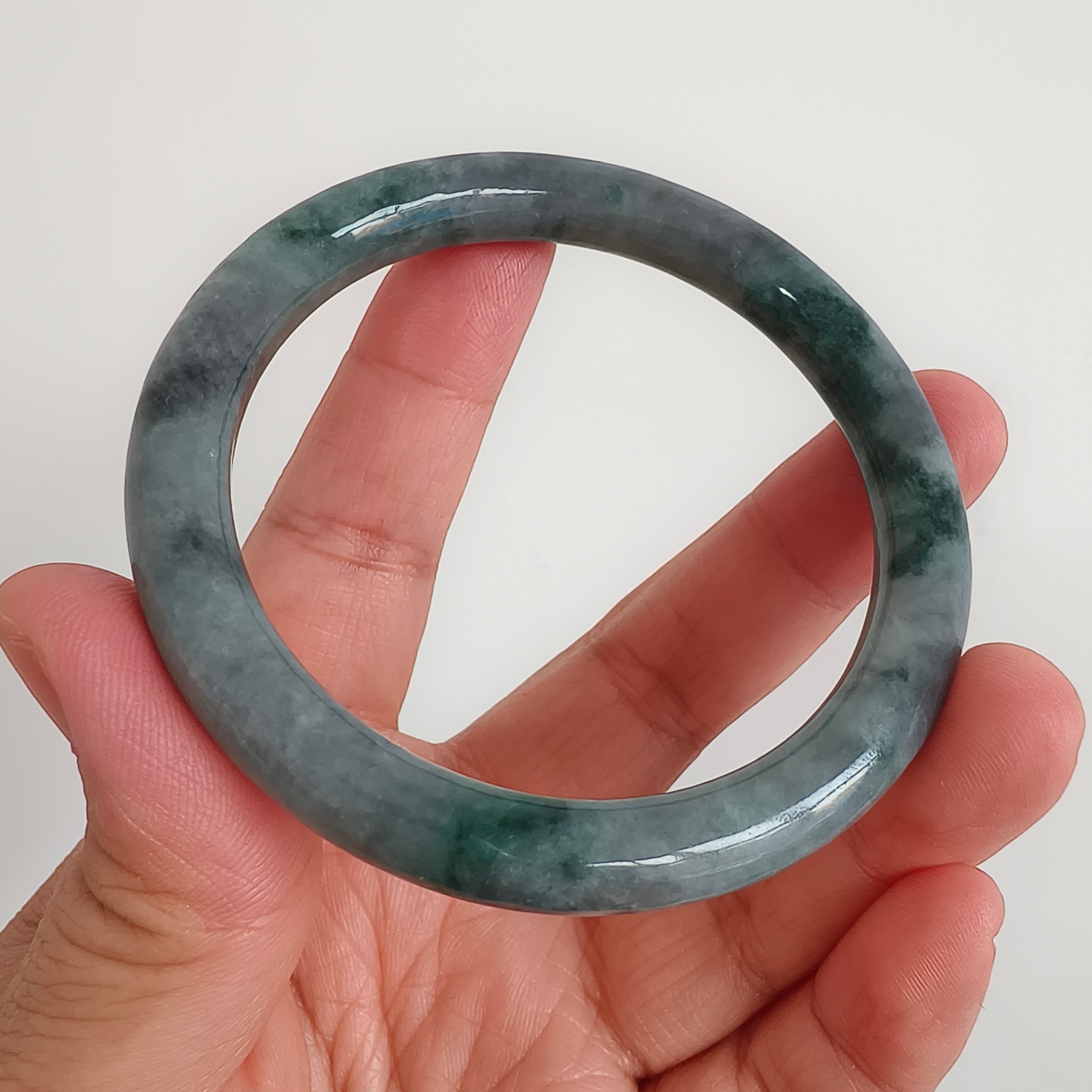 DDP 55mm Natural Type A Black Chicken Species Burmese Jadeite Round Band Bangle