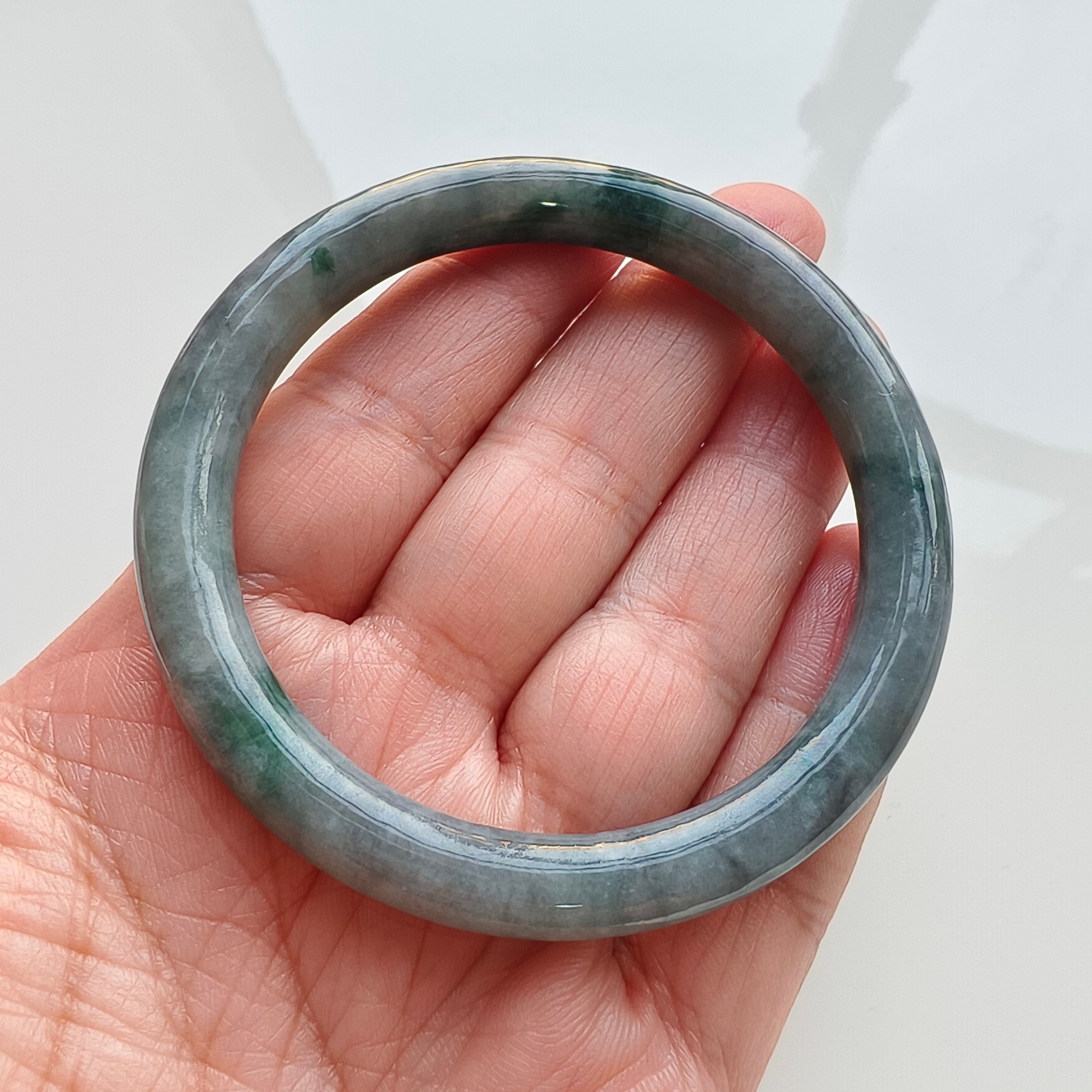 DDP 55mm Natural Type A Black Chicken Species Burmese Jadeite Round Band Bangle