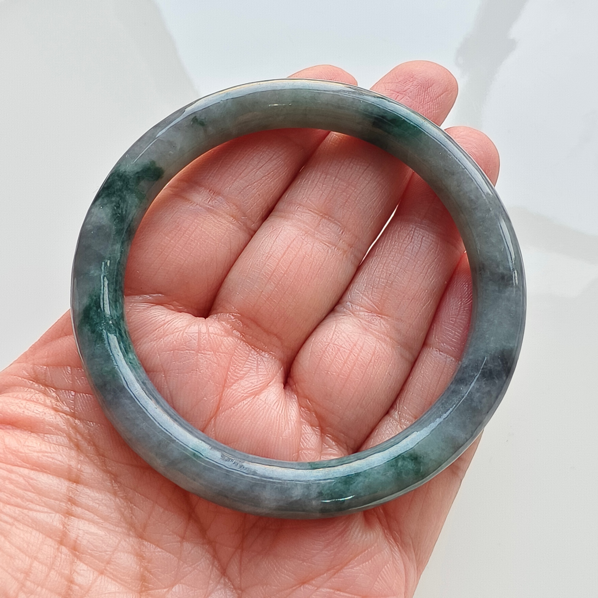 DDP 55mm Natural Type A Black Chicken Species Burmese Jadeite Round Band Bangle