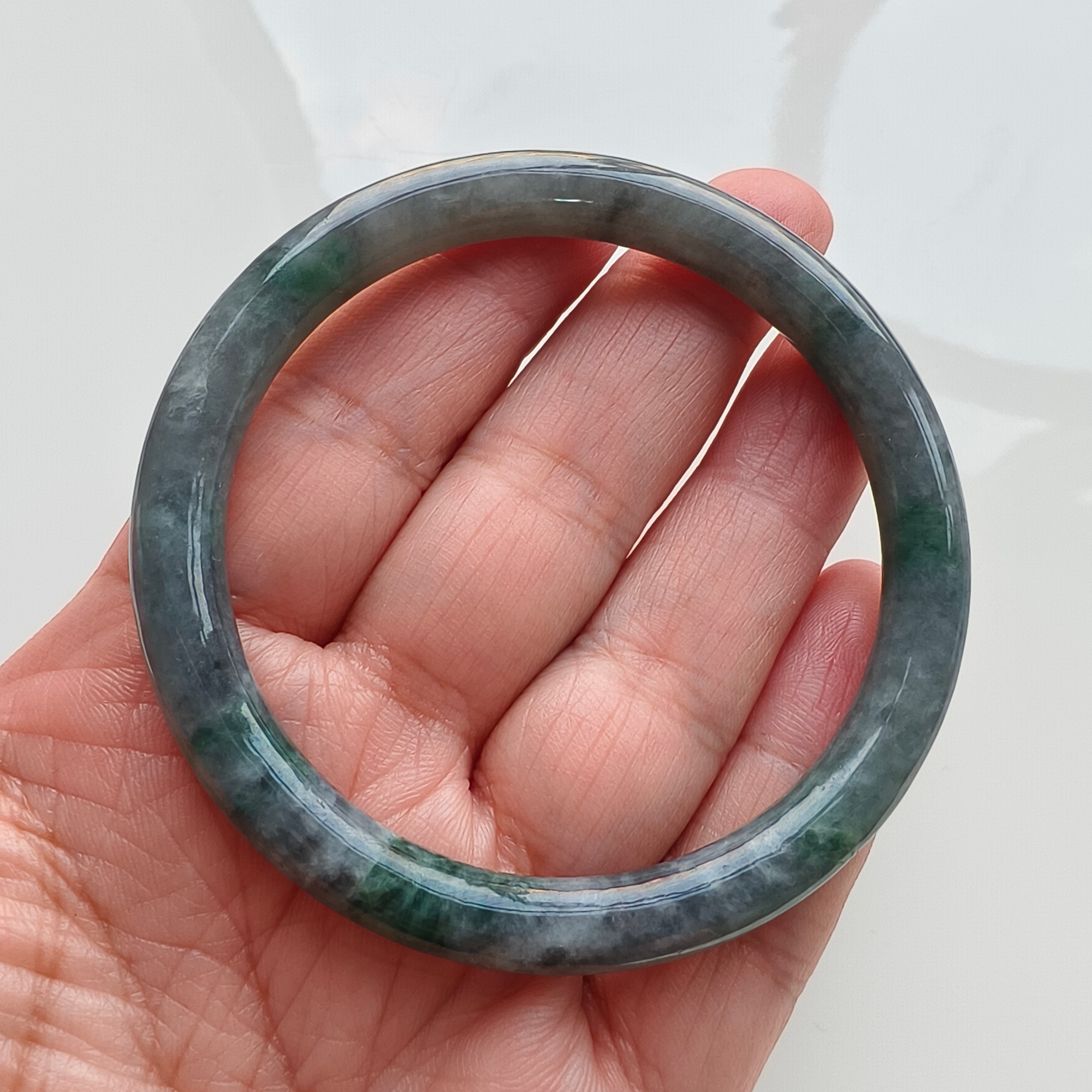 DDP 55mm Natural Type A Black Chicken Species Burmese Jadeite Round Band Bangle