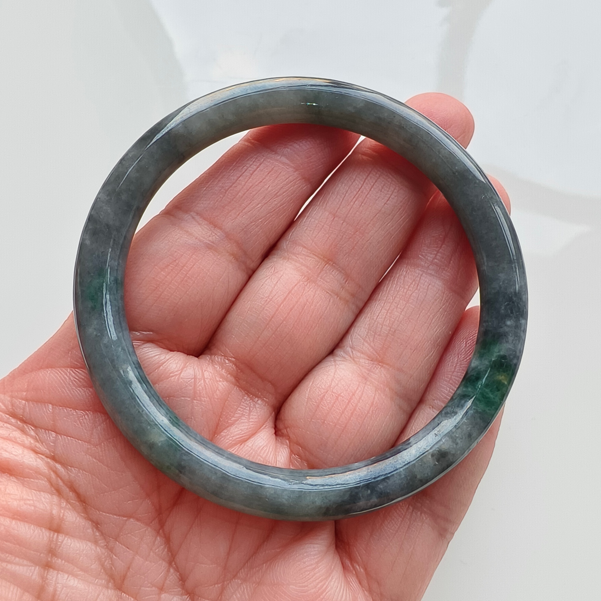 DDP 55mm Natural Type A Black Chicken Species Burmese Jadeite Round Band Bangle