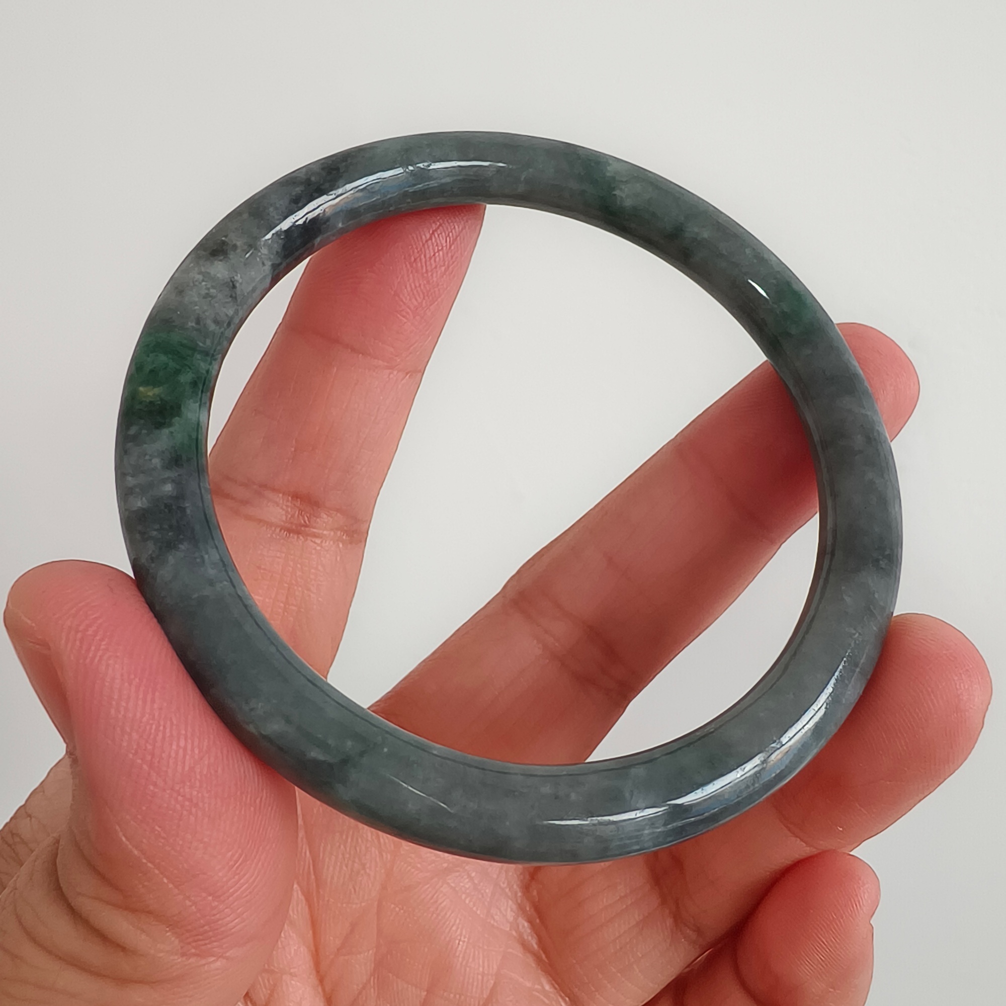DDP 55mm Natural Type A Black Chicken Species Burmese Jadeite Round Band Bangle