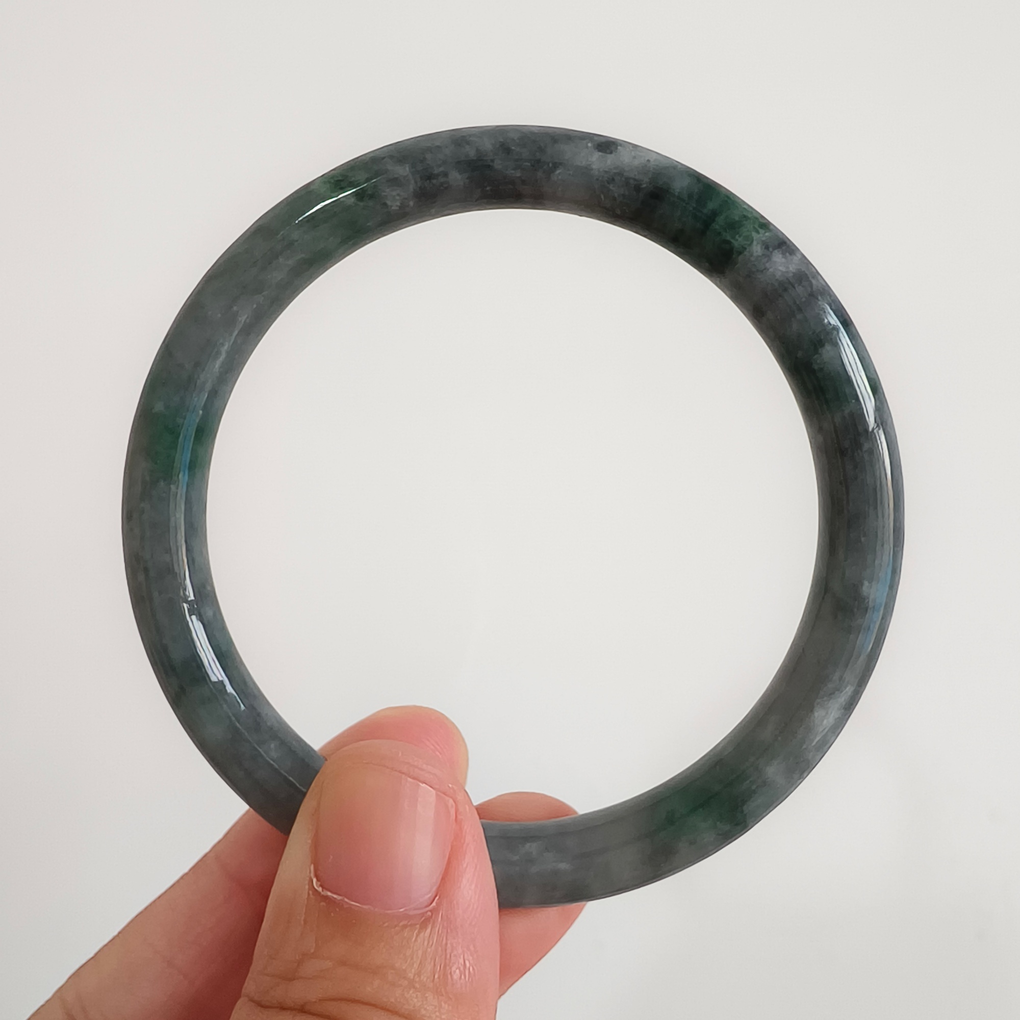 DDP 55mm Natural Type A Black Chicken Species Burmese Jadeite Round Band Bangle