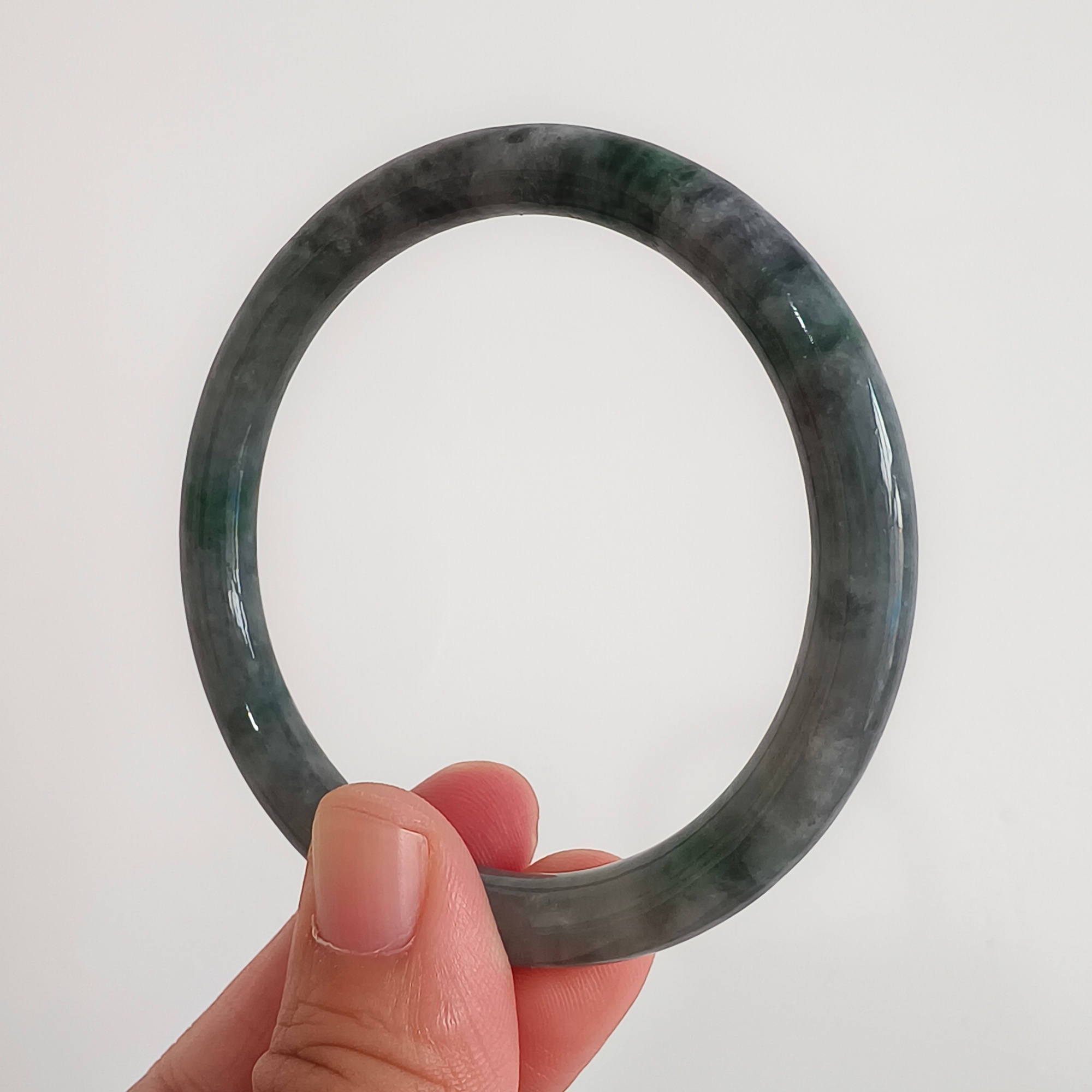 DDP 55mm Natural Type A Black Chicken Species Burmese Jadeite Round Band Bangle