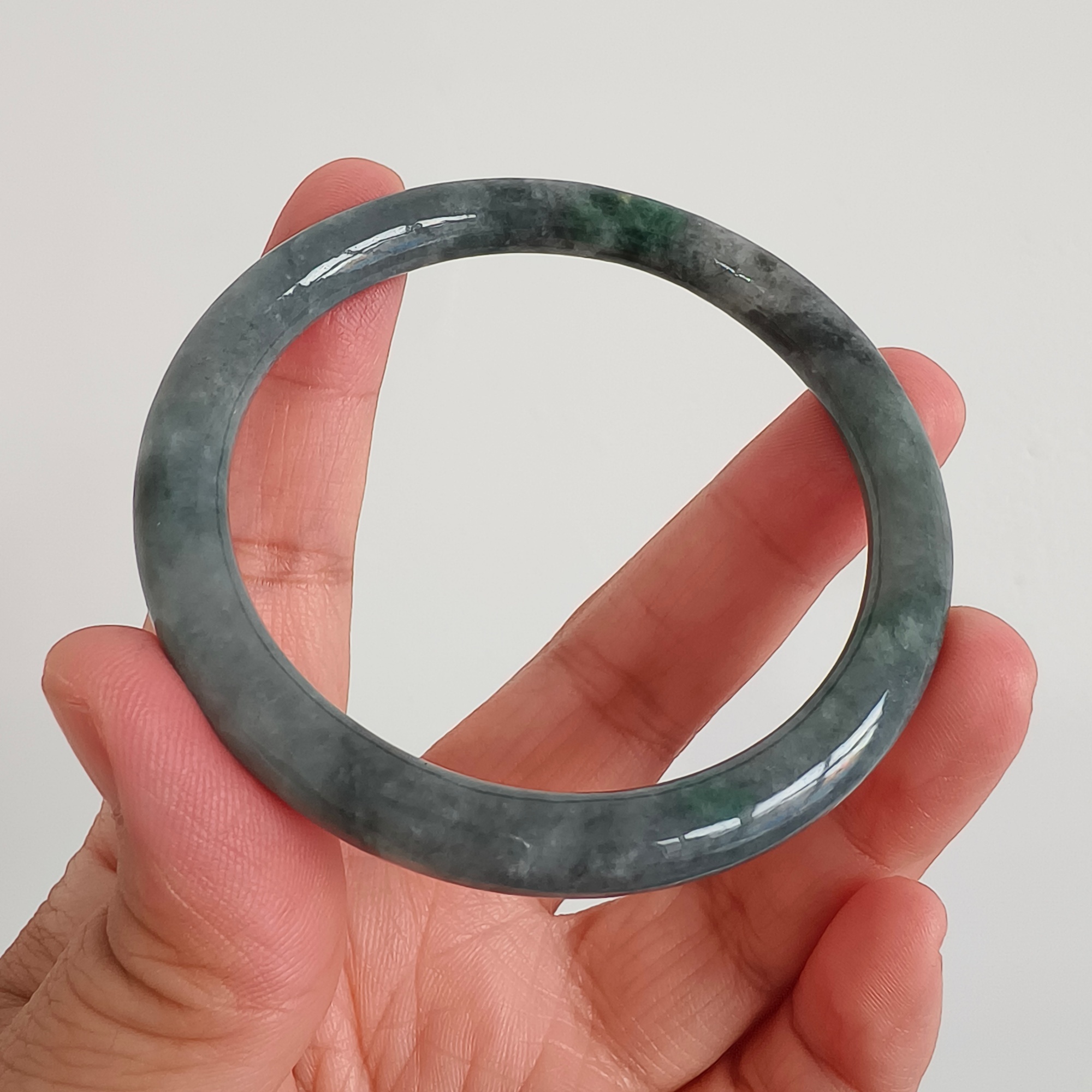 DDP 55mm Natural Type A Black Chicken Species Burmese Jadeite Round Band Bangle