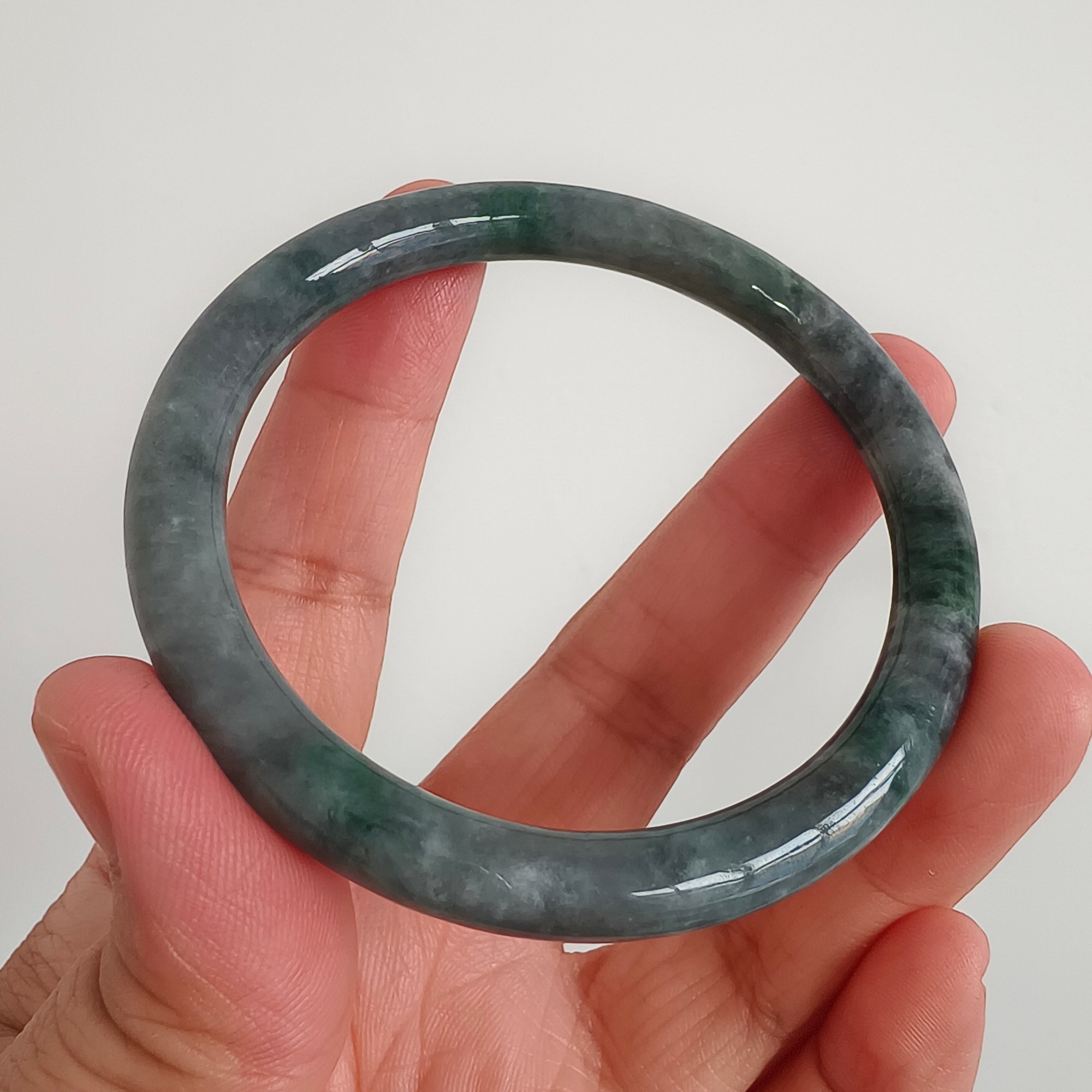 DDP 55mm Natural Type A Black Chicken Species Burmese Jadeite Round Band Bangle