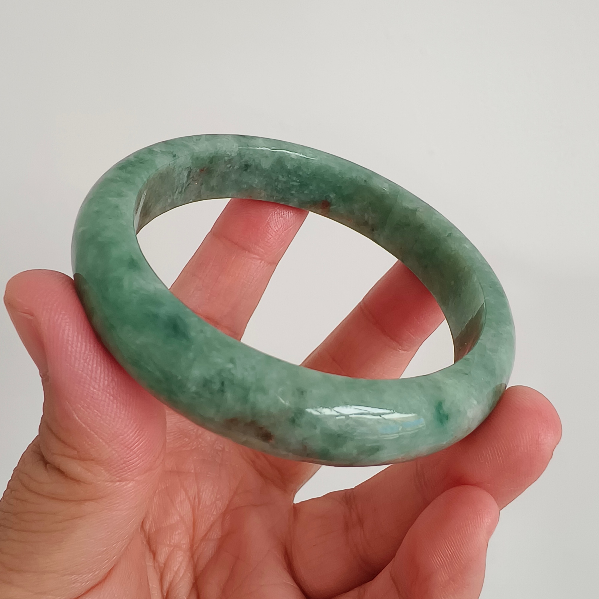 DDP 56.5mm Natural Type A Bean Green Burmese Jadeite Round Band Bangle