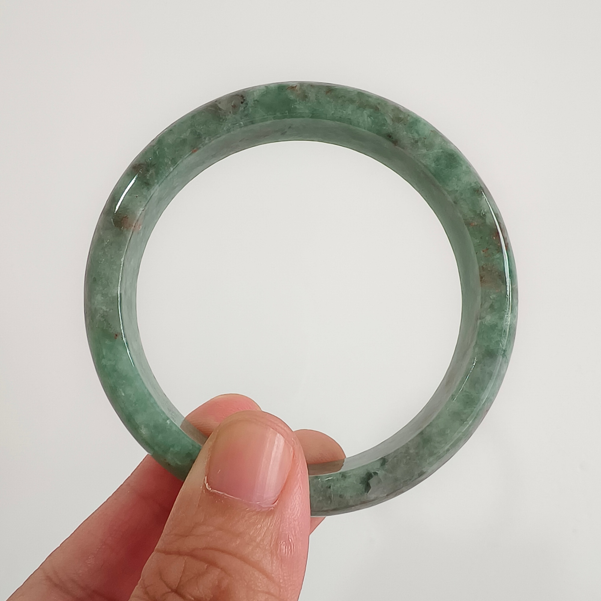DDP 56.5mm Natural Type A Bean Green Burmese Jadeite Round Band Bangle