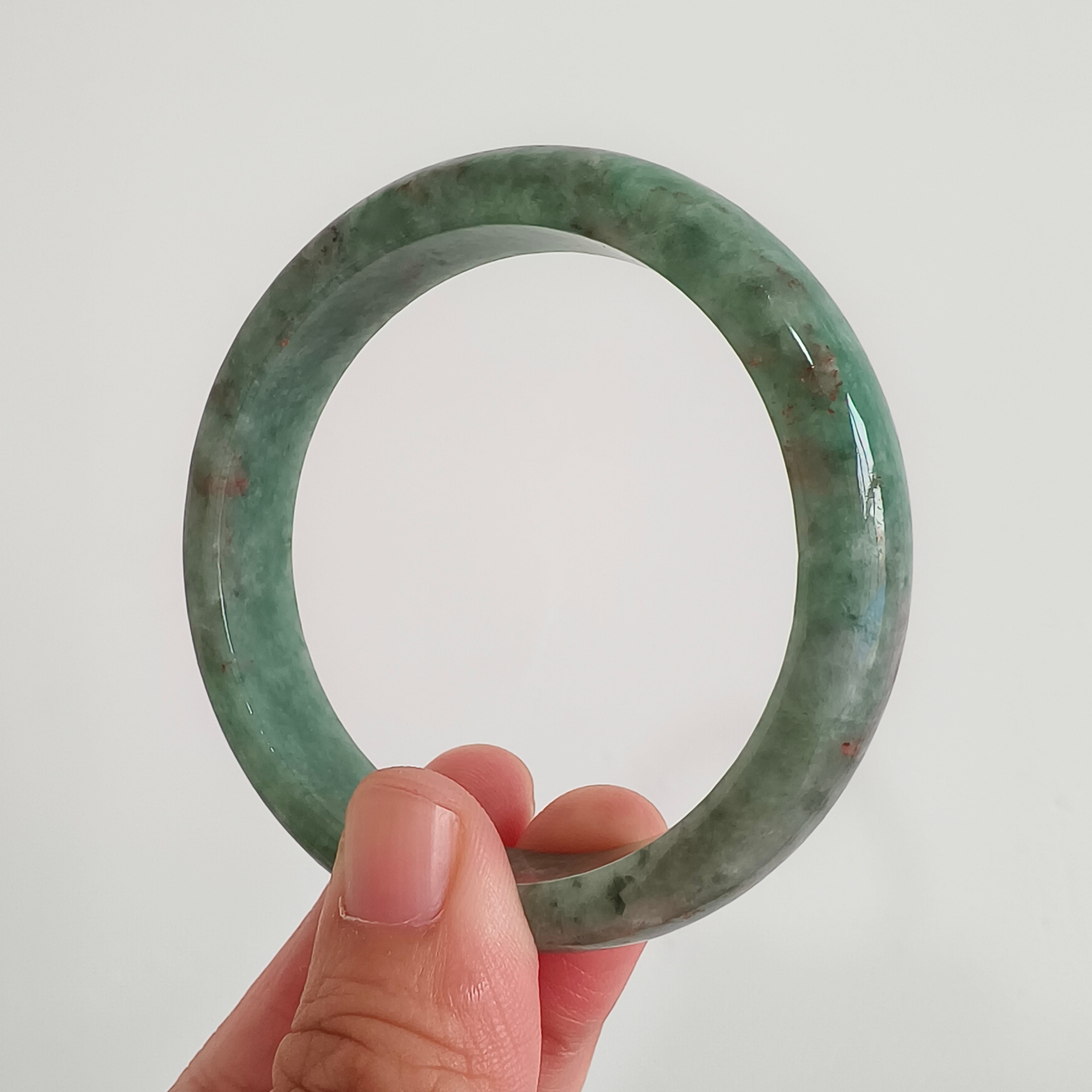 DDP 56.5mm Natural Type A Bean Green Burmese Jadeite Round Band Bangle