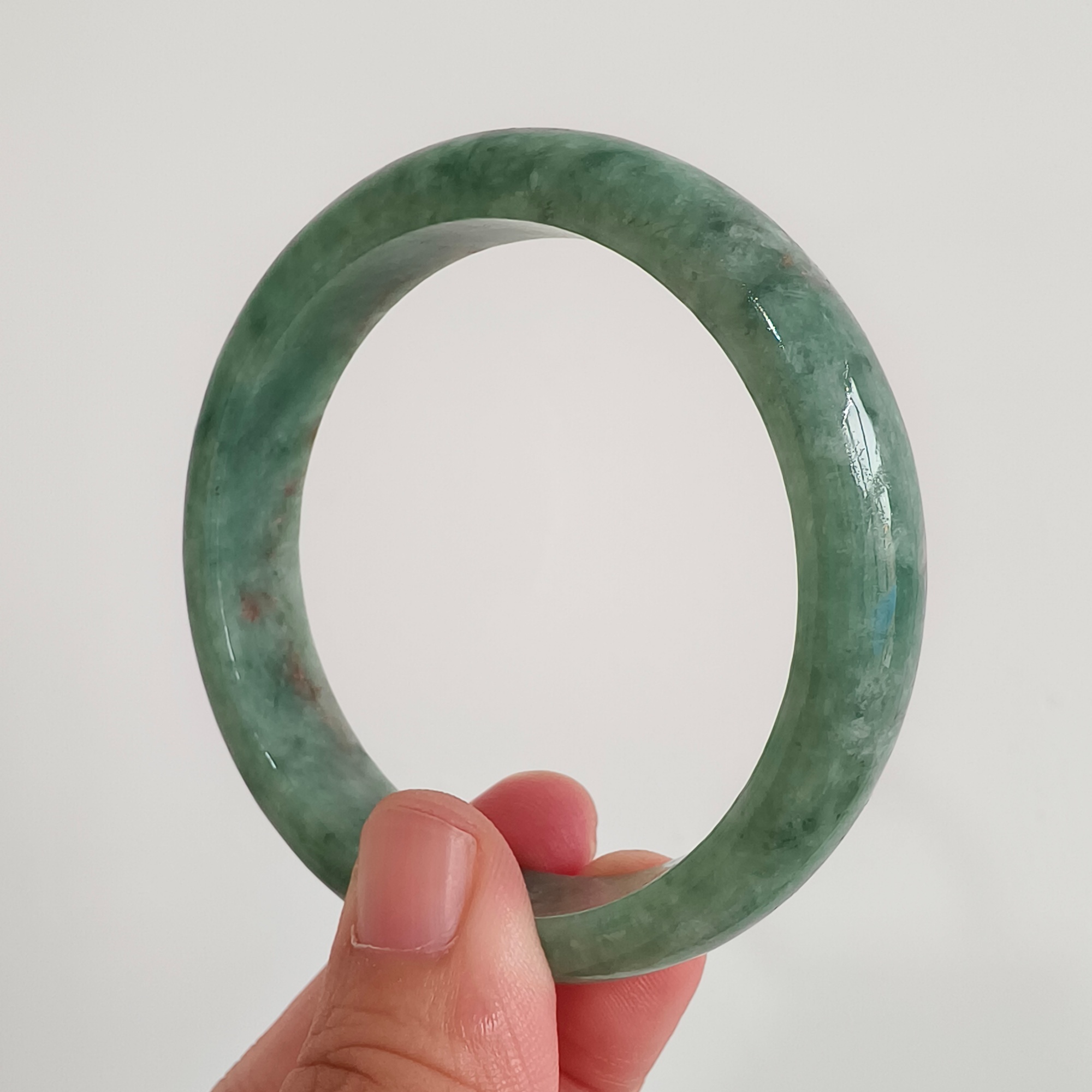 DDP 56.5mm Natural Type A Bean Green Burmese Jadeite Round Band Bangle