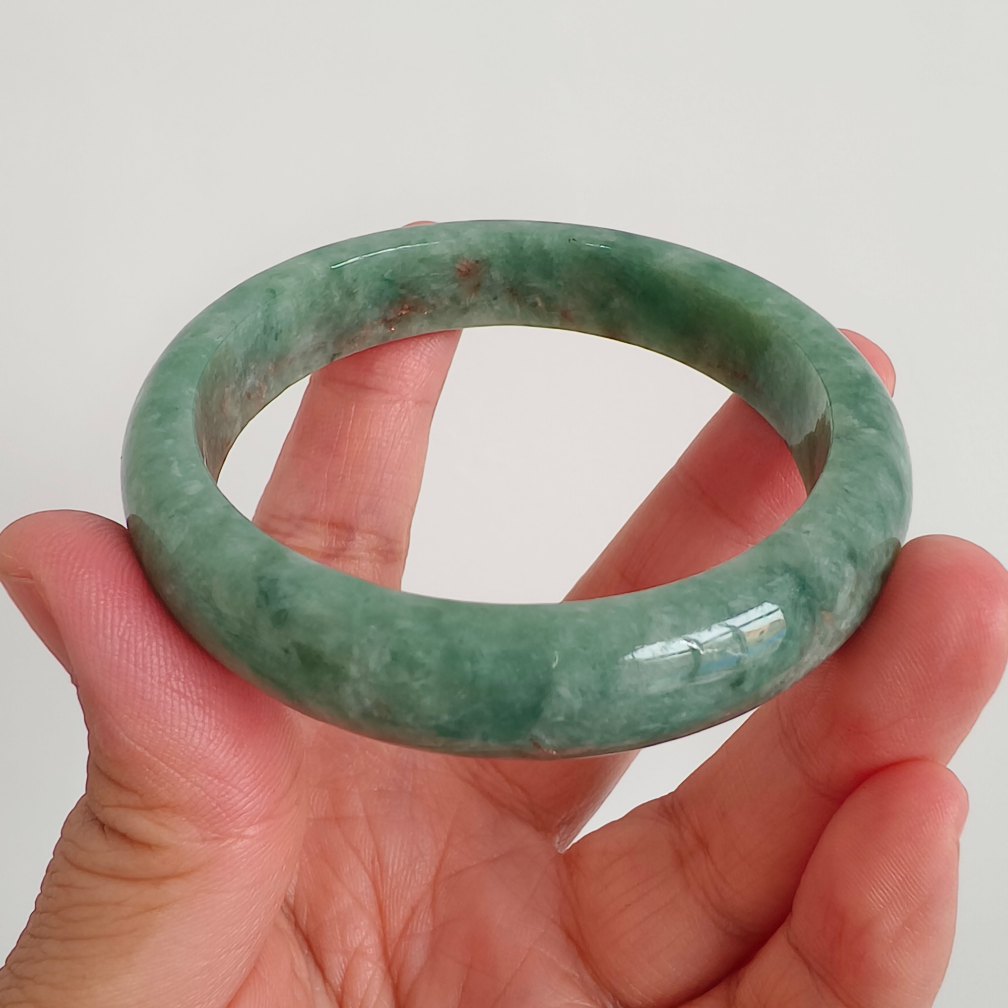 DDP 56.5mm Natural Type A Bean Green Burmese Jadeite Round Band Bangle