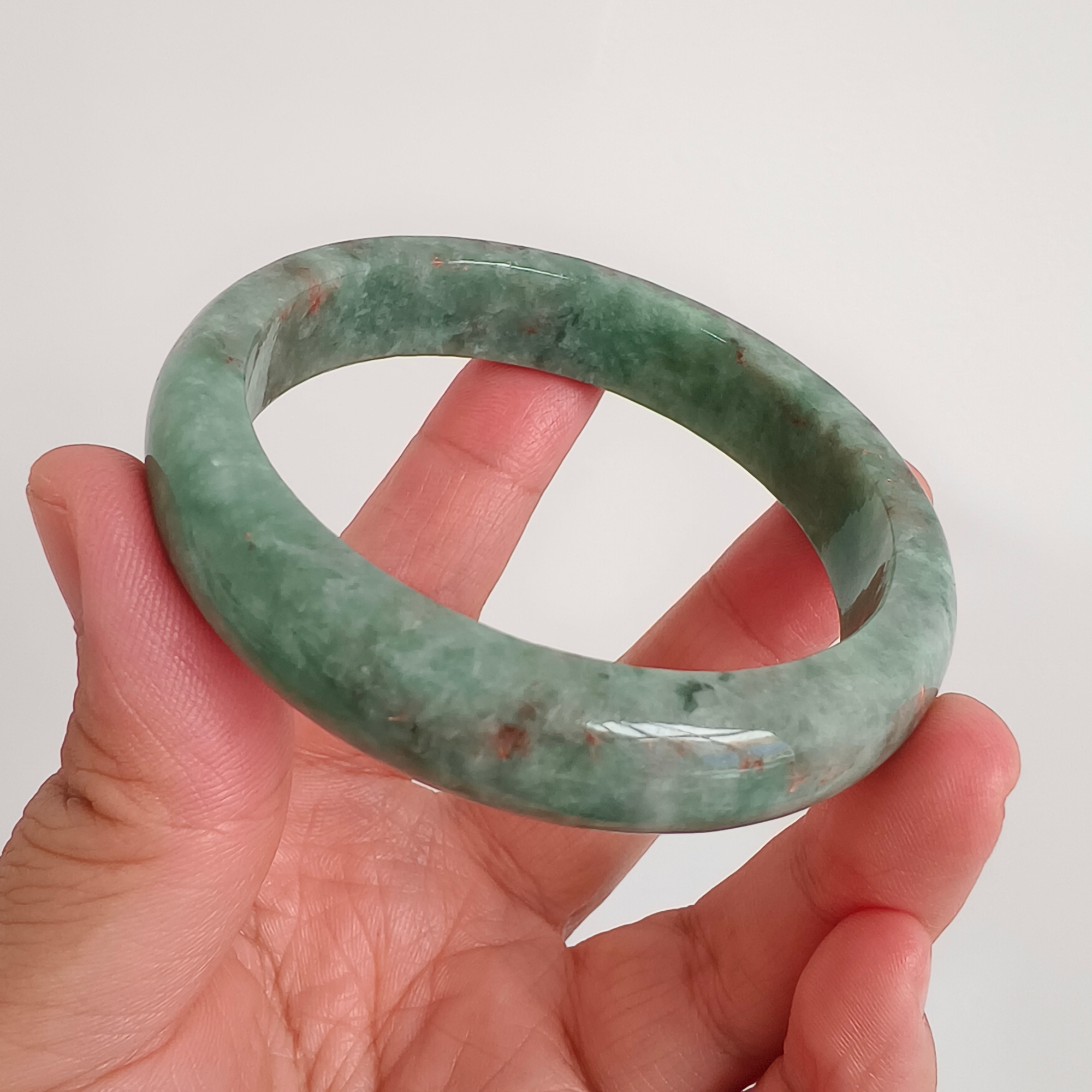 DDP 56.5mm Natural Type A Bean Green Burmese Jadeite Round Band Bangle