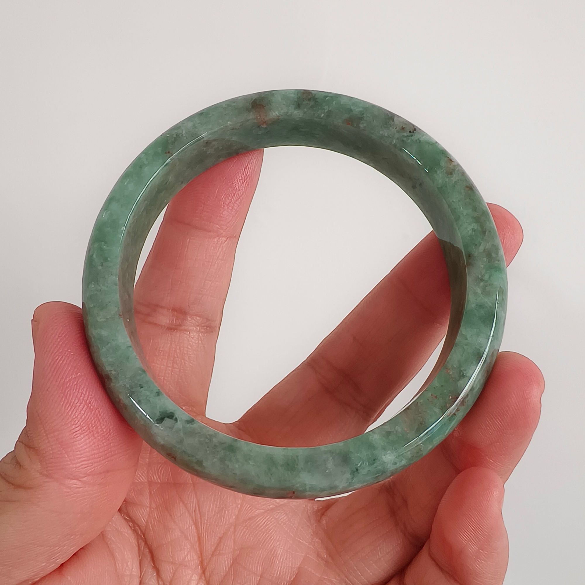 DDP 56.5mm Natural Type A Bean Green Burmese Jadeite Round Band Bangle