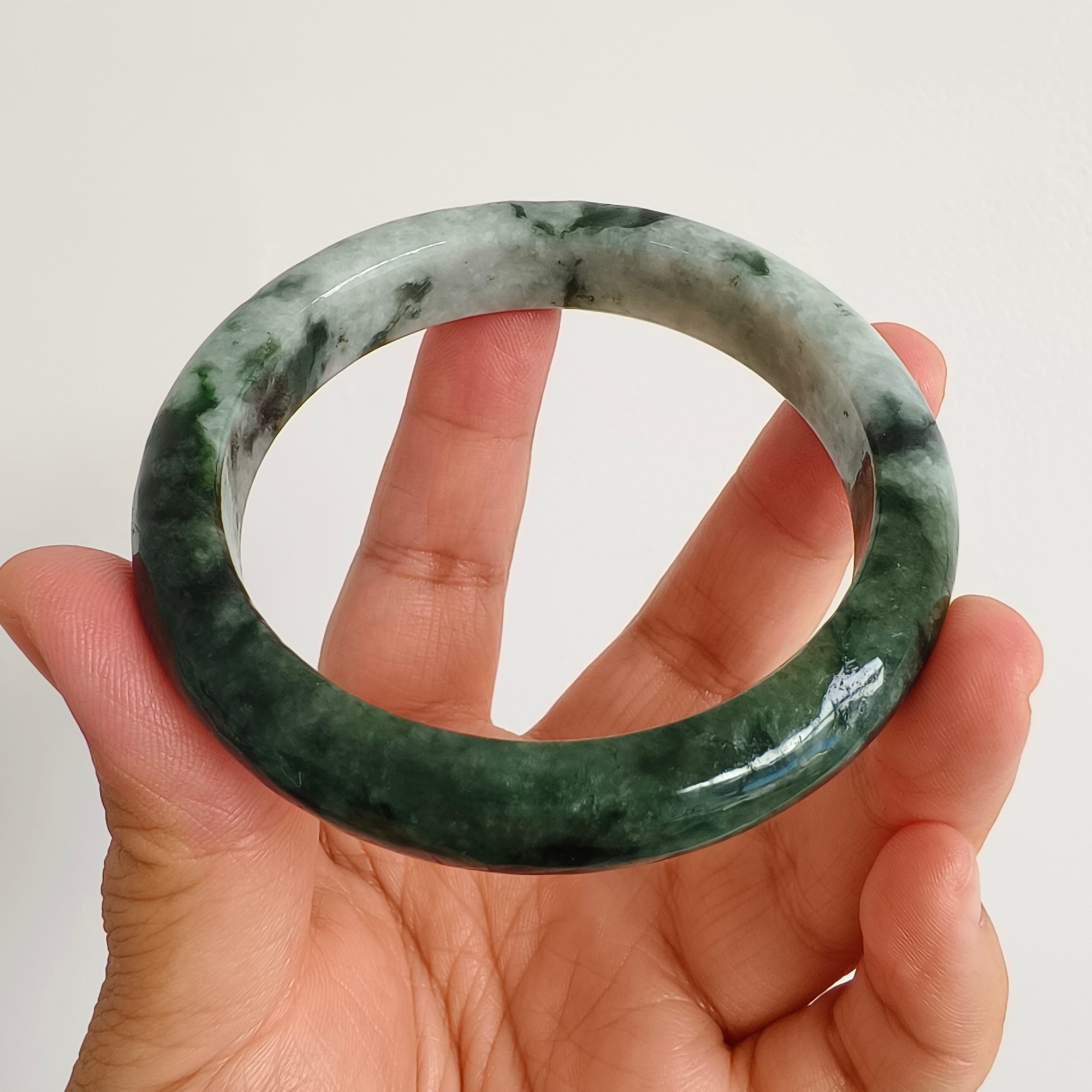 DDP 57mm Natural Type A Green Burmese Jadeite Round Band Bangle