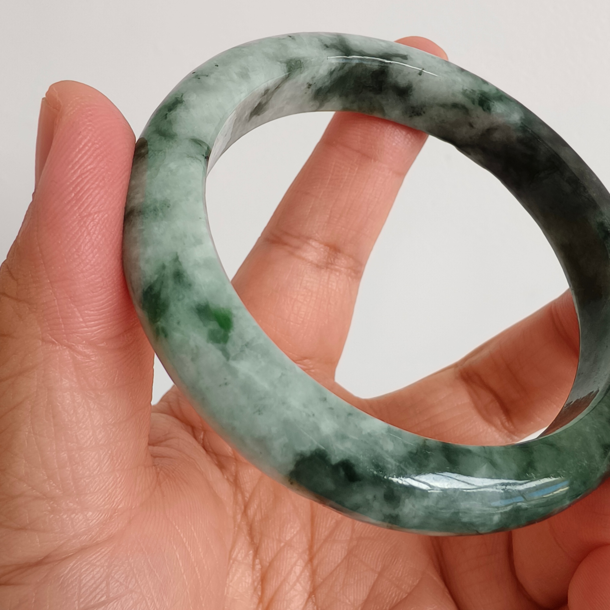 DDP 57mm Natural Type A Green Burmese Jadeite Round Band Bangle