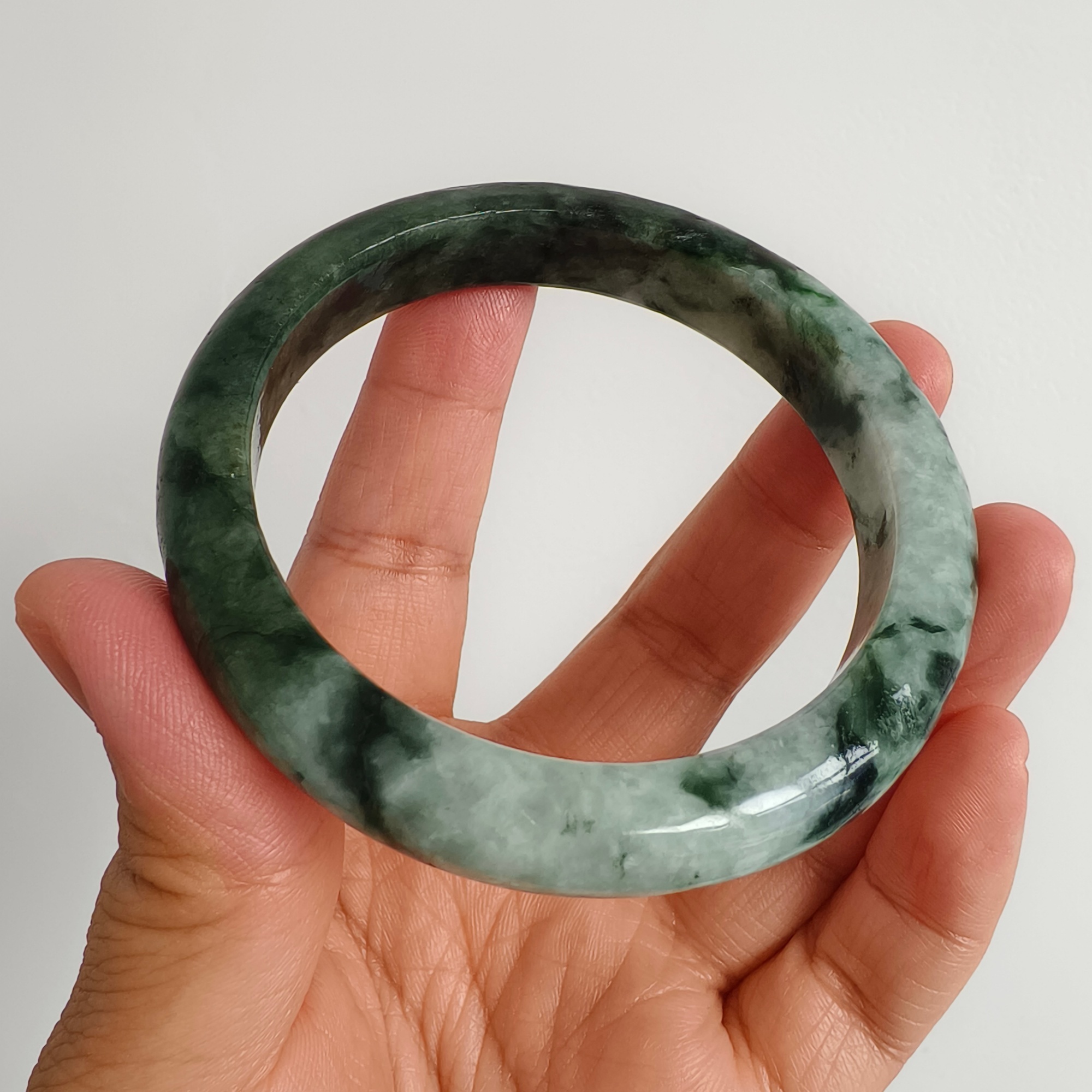 DDP 57mm Natural Type A Green Burmese Jadeite Round Band Bangle
