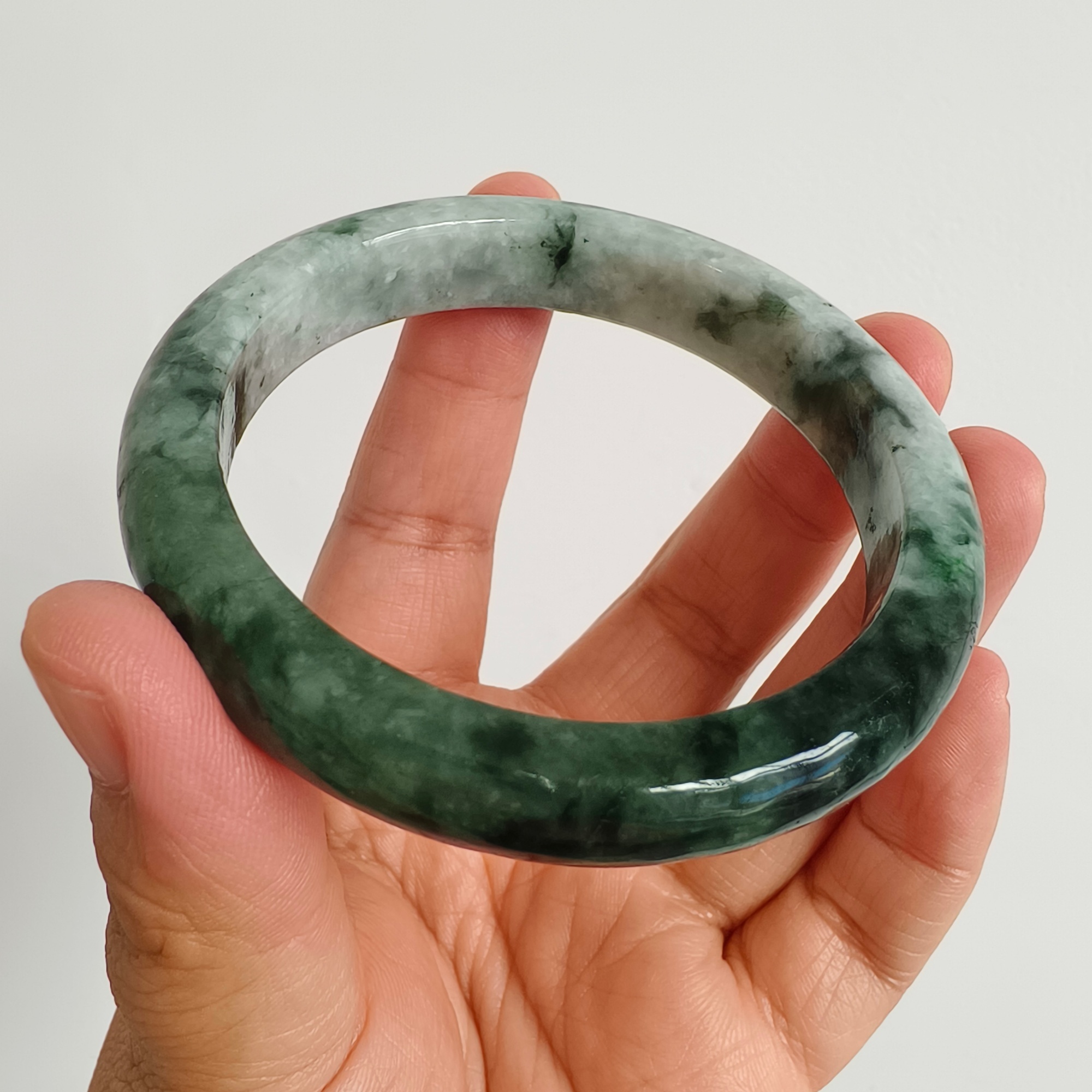 DDP 57mm Natural Type A Green Burmese Jadeite Round Band Bangle