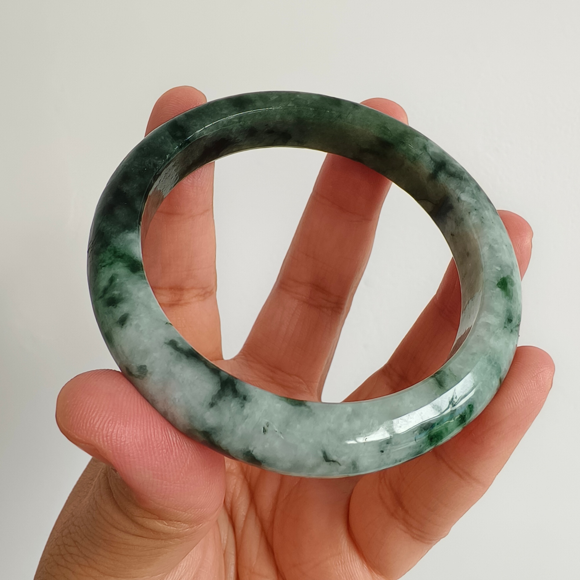 DDP 57mm Natural Type A Green Burmese Jadeite Round Band Bangle